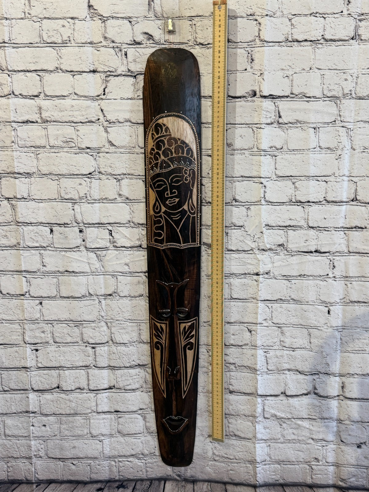 100cm Buddha Mask Carved Wooden Brown Work Painted Ethnic Tribal Tiki Wall Art4