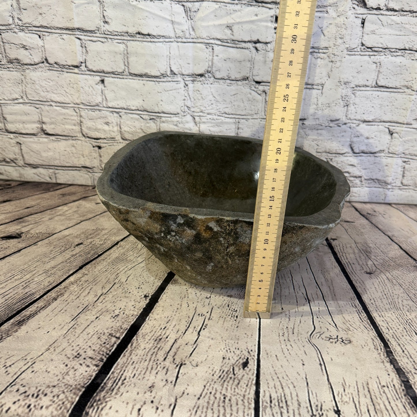 31cm x 29cm Wash Basin Bathroom Counter Top Washing River Stone Bowl Sink No 315