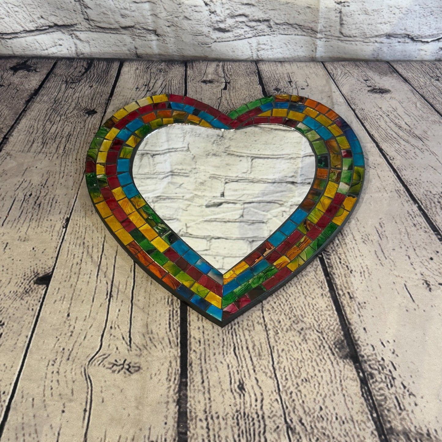 Rainbow Heart Shape Mosaic Tile Wall Mirror 28cm x 25cm 10 Inches Handmade New3