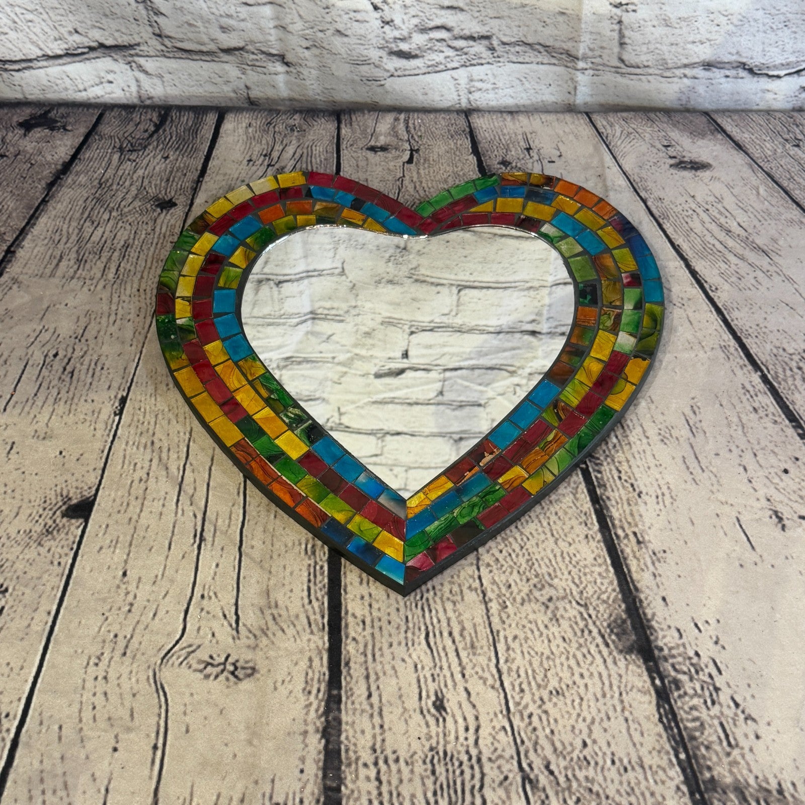 Rainbow Heart Shape Mosaic Tile Wall Mirror 28cm x 25cm 10 Inches Handmade New3