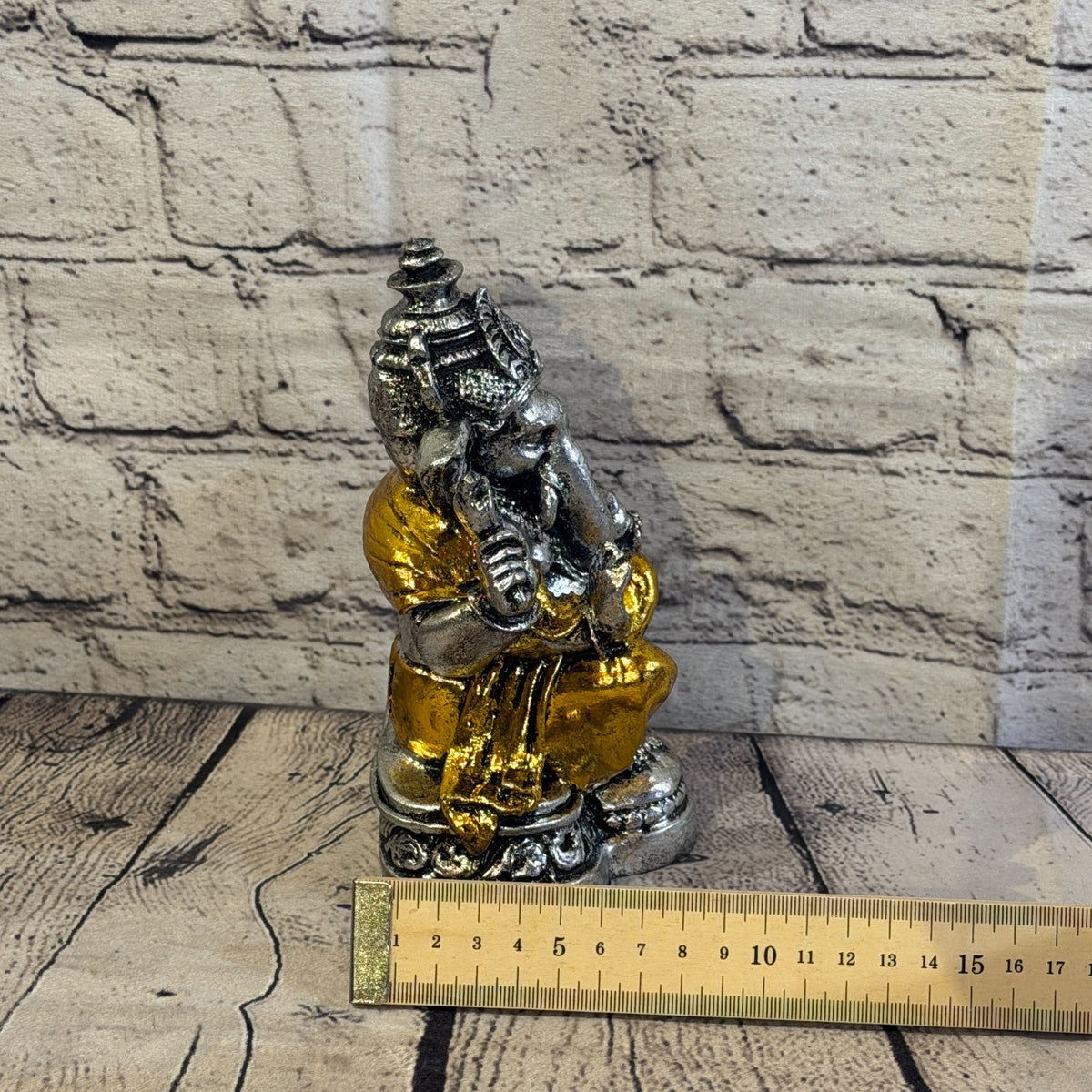 Gold & Silver 18cm Large Ganesh Ganesa Sitting On Lotus Statue Resin Hindu7