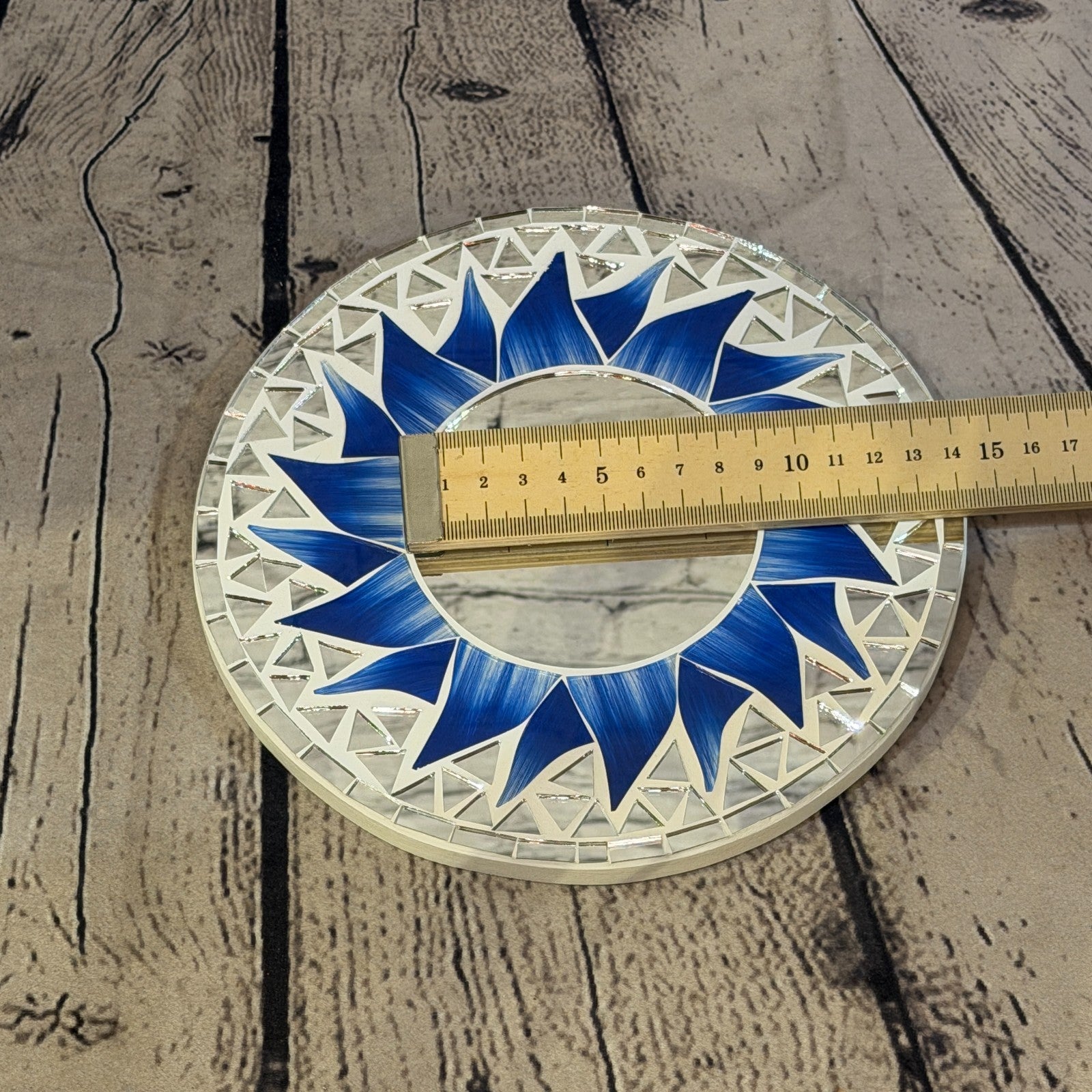 Dark Blue Sun Flame Mosaic Tile Wall Mirror 20cm x 20cm 8 Inches Handmade5