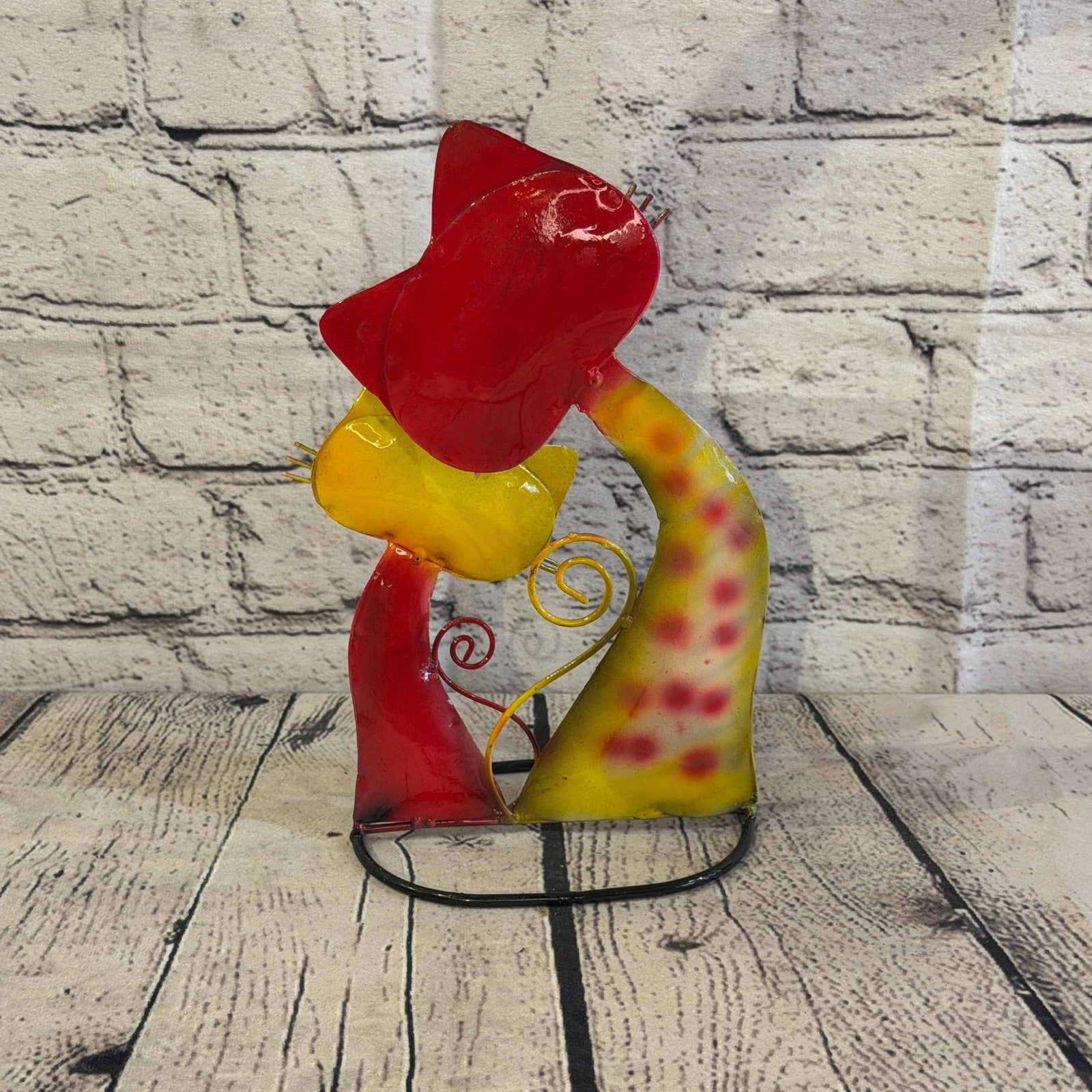 25cm x 15cm Double Cat Orange Metal Tin Standing Ornament Statue4