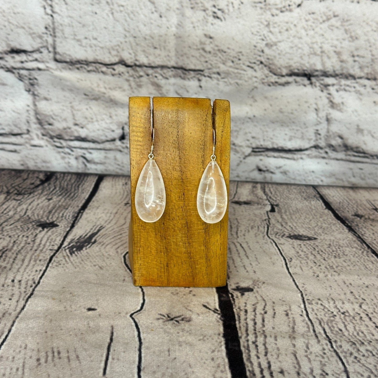 Clear Quartz Teardrop Stone 925 Silver Dangle Drop Earrings Handmade Jewellery0