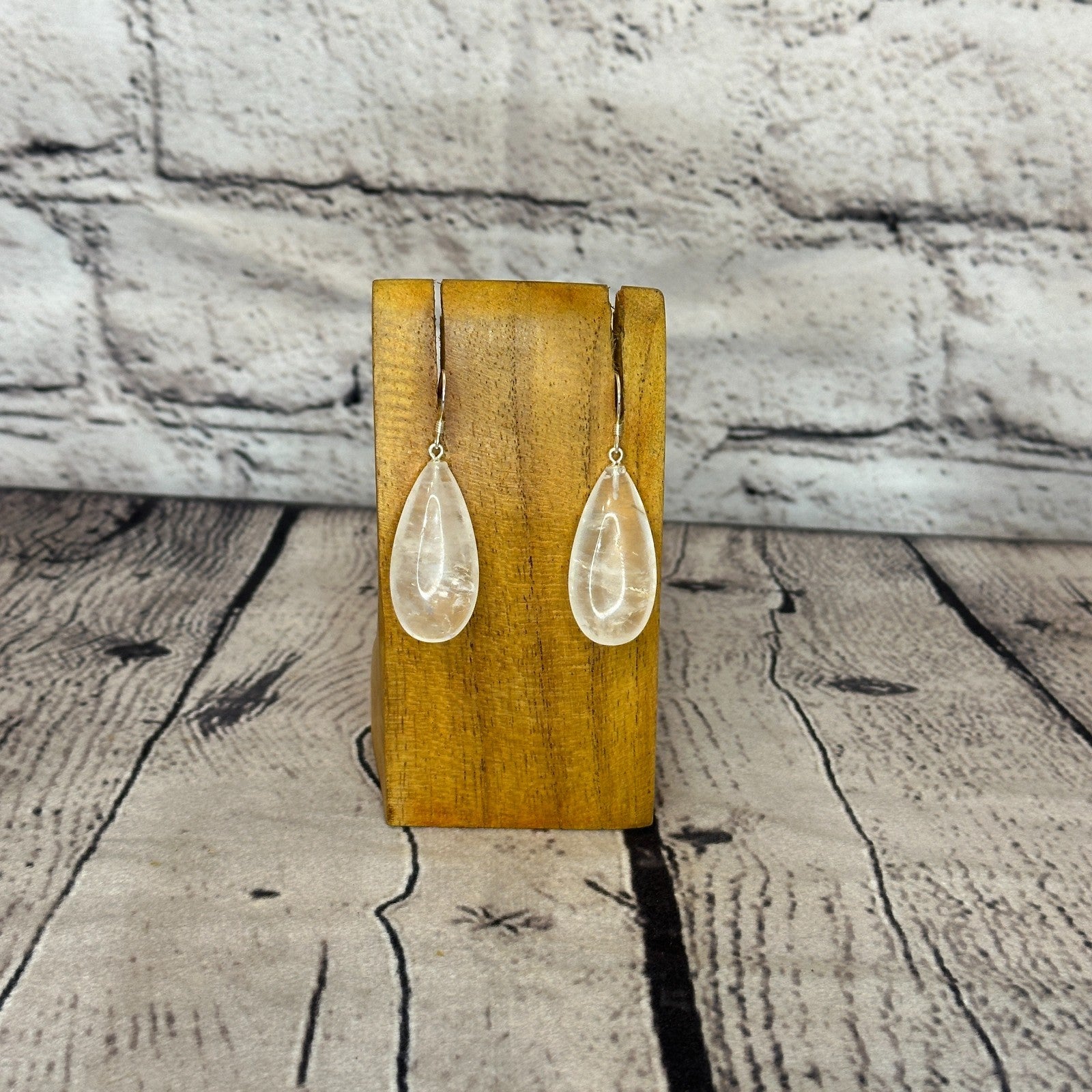 Clear Quartz Teardrop Stone 925 Silver Dangle Drop Earrings Handmade Jewellery0