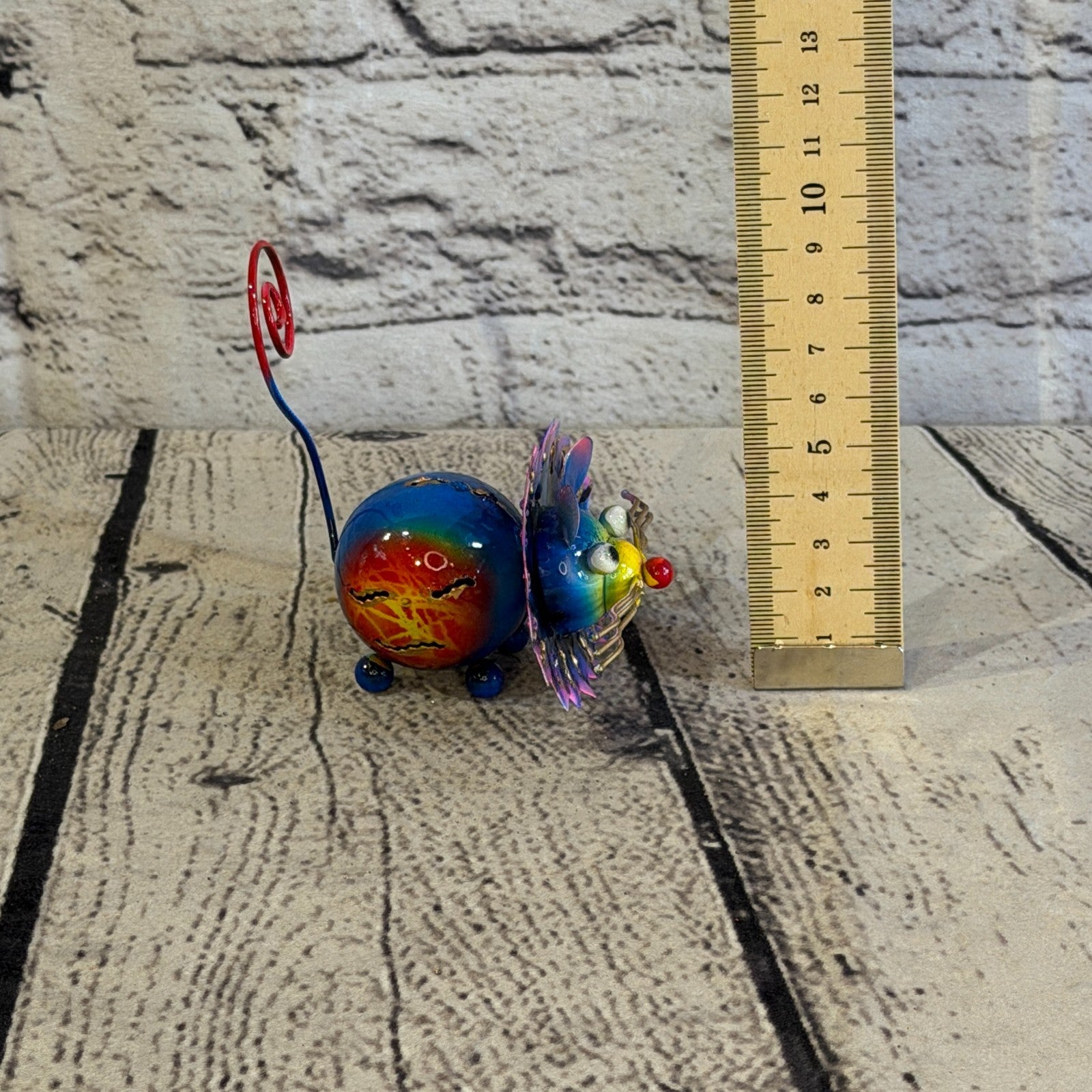 8cm x 8cm Colourful Tiger Blue Metal Tin Standing Ornament Statue5