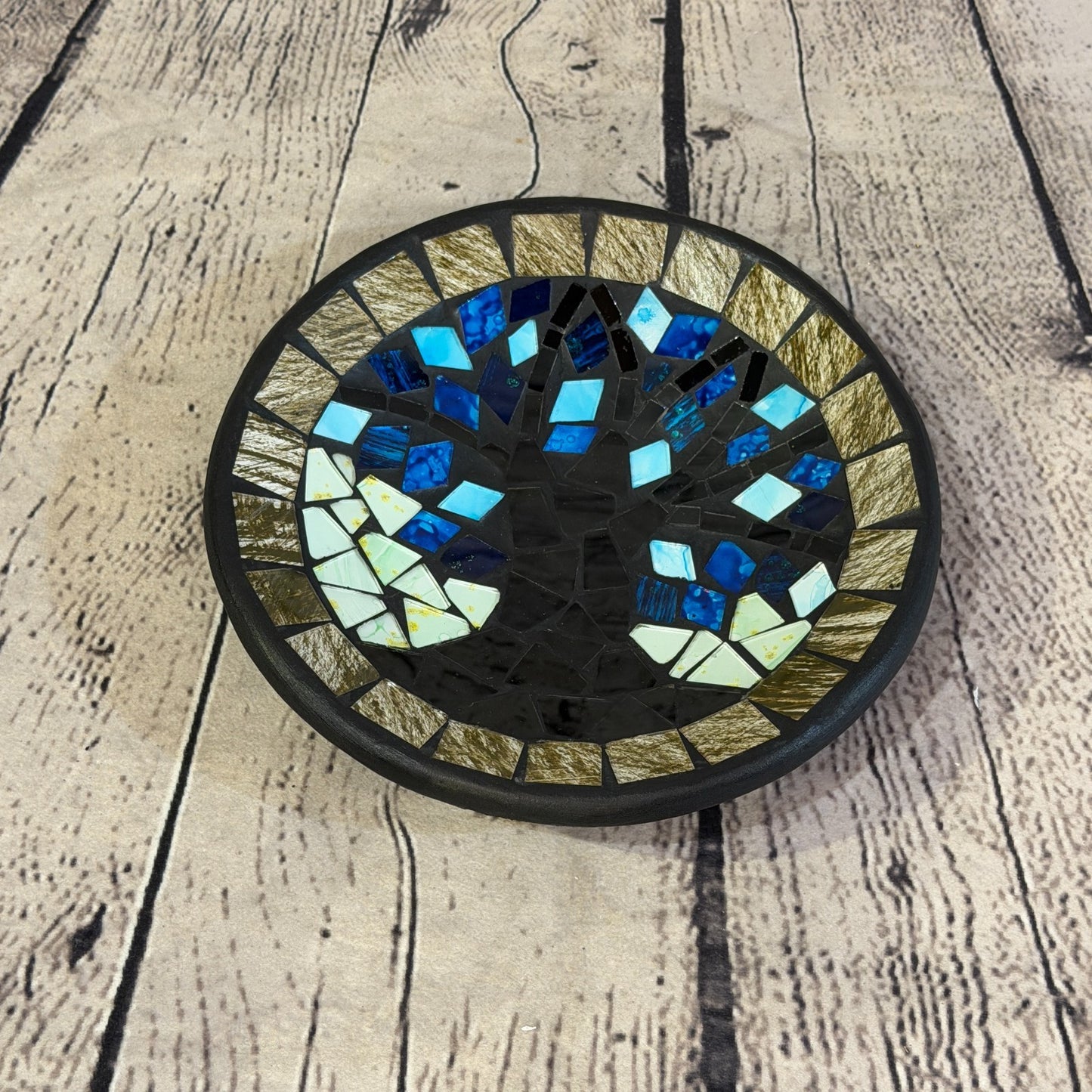 20cm Tree Of Life Blue Grey Round Mosaic Handmade Ceramic Glass Tile Bowl Fruit0