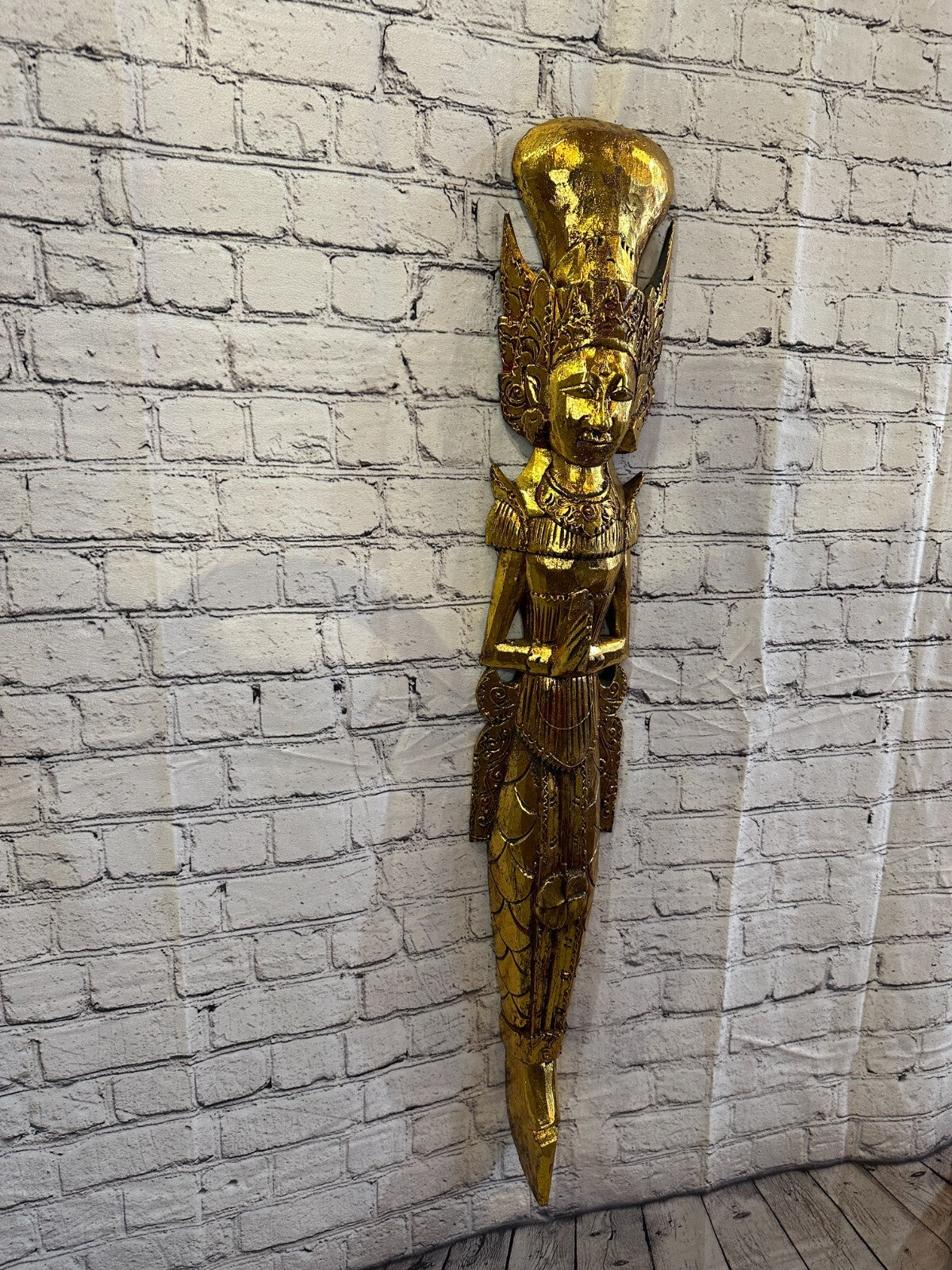 Gold Antique Colour Sita Dewi Bali Rice Goddess Wings Mermaid Wood 100cm Pair3