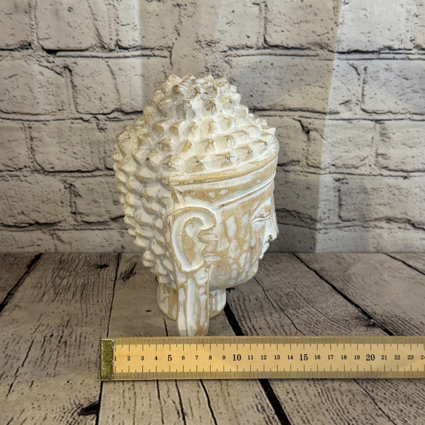 20cm White Head Buddha Ornament Sculpture Statue Buddhas Hand Carved Wood7