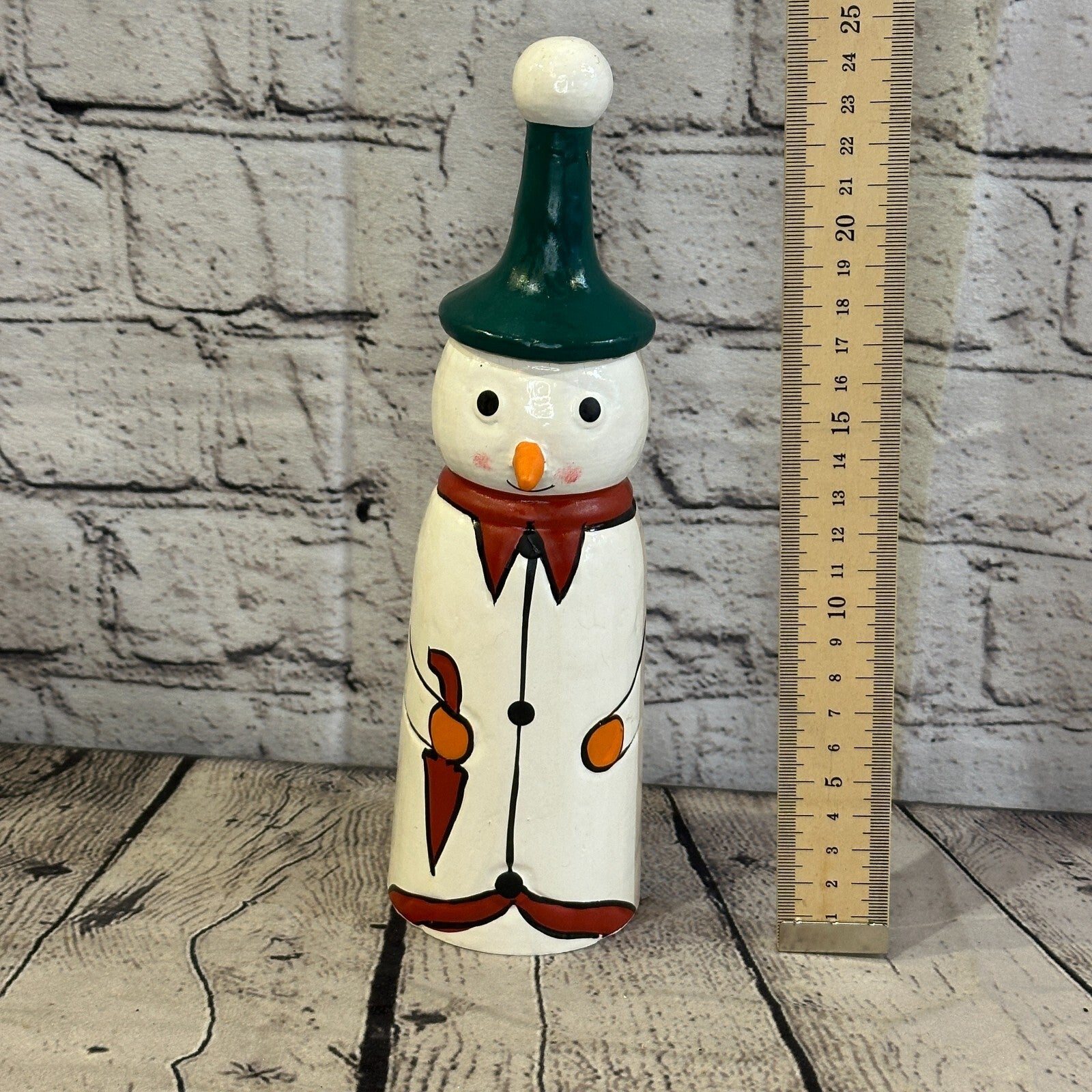24cm x 6cm Green Pointy Hat Snowman Handcrafted Wood Xmas Christmas Ornament5