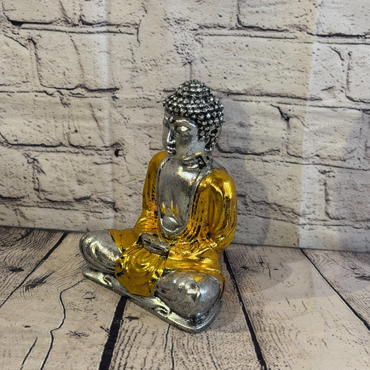 Gold & Silver 20cm x 15cm Large Thai Buddha Sitting Statue Resin Hindu1