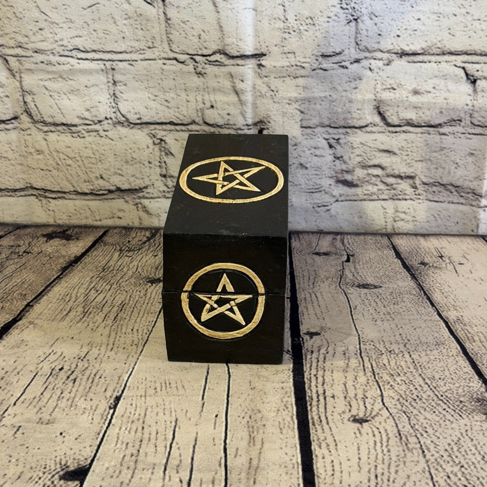 15cm x 10cm x 8cm Wood Gothic Pentagram Skull Coffin Jewellery Trinket Box3