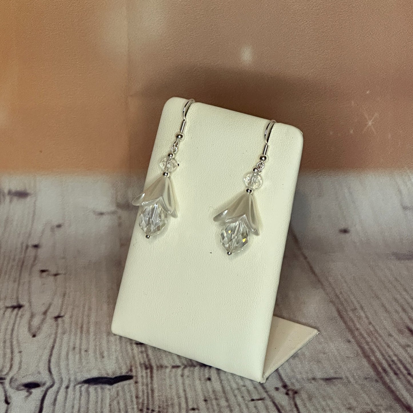 Clear Drop Crystal Lily Flower With Dangle Drop Earrings Handmade UK Jewellery1