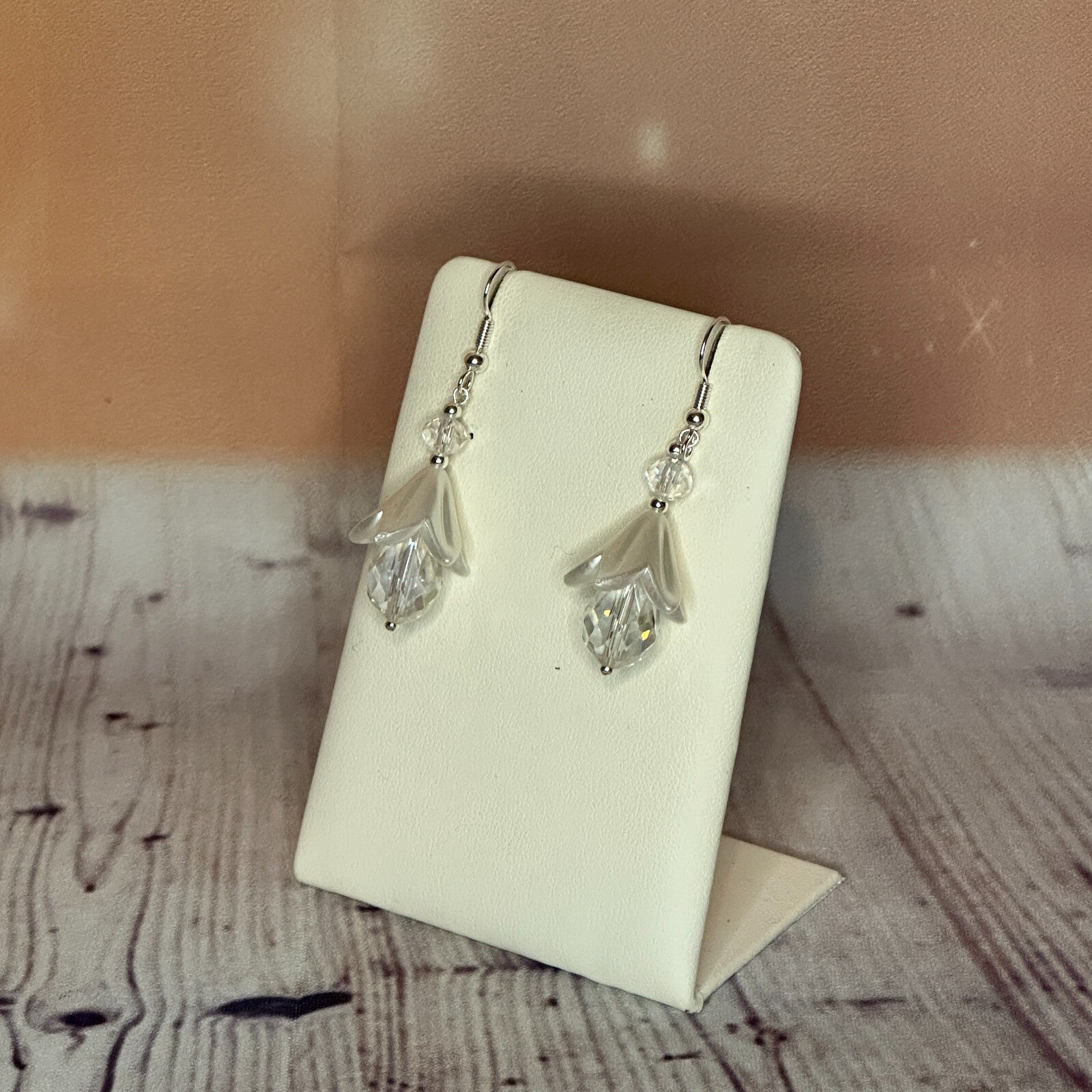 Clear Drop Crystal Lily Flower With Dangle Drop Earrings Handmade UK Jewellery1