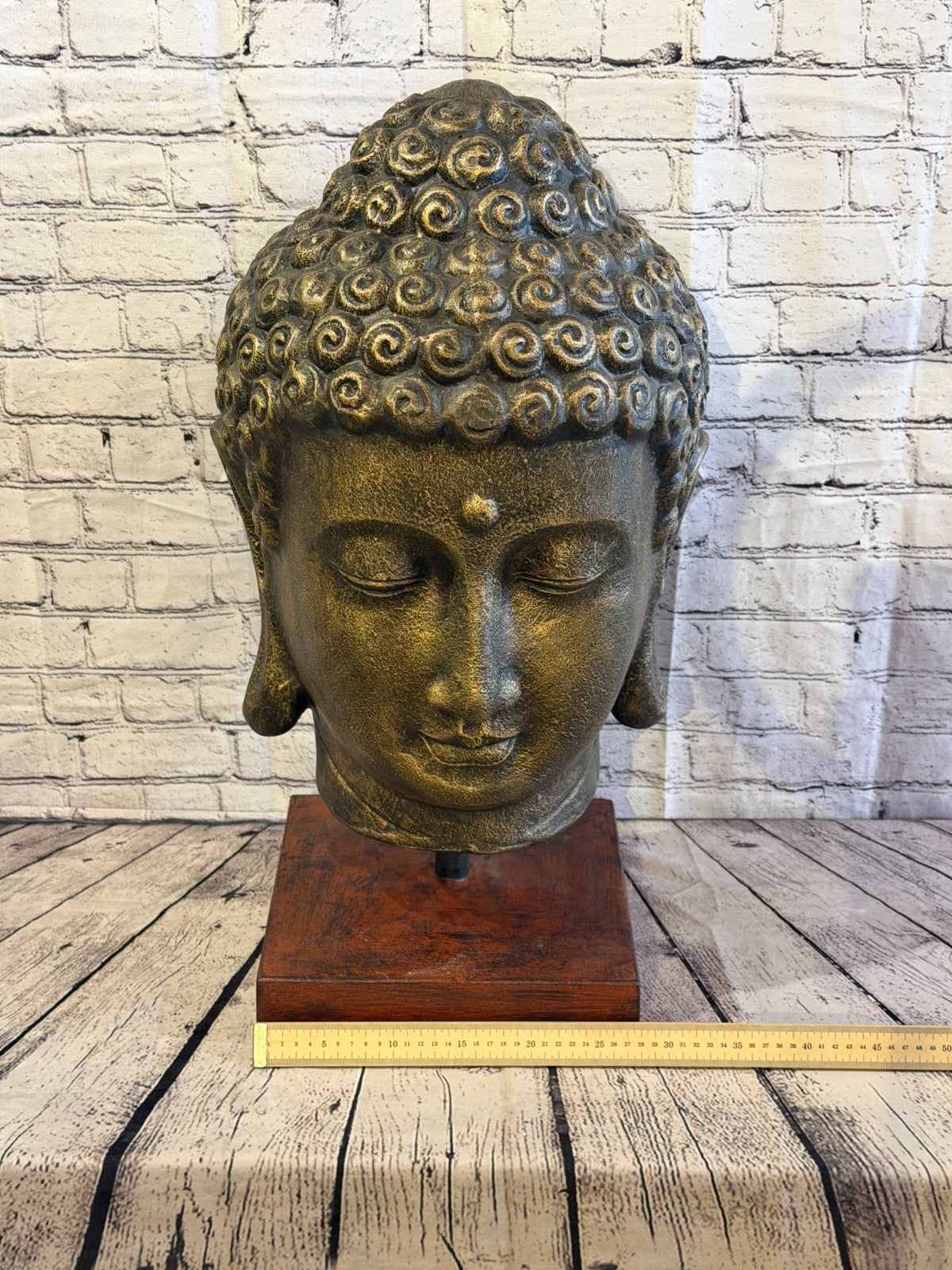 Bronze 70cm x 30cm Thai Buddha Head Peaceful On Base Statue Resin Hindu6