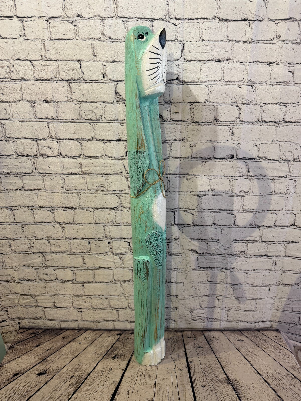 100cm Green Teal Wooden Shabby Dog Statue Ornament Fair Trade Handcarved2