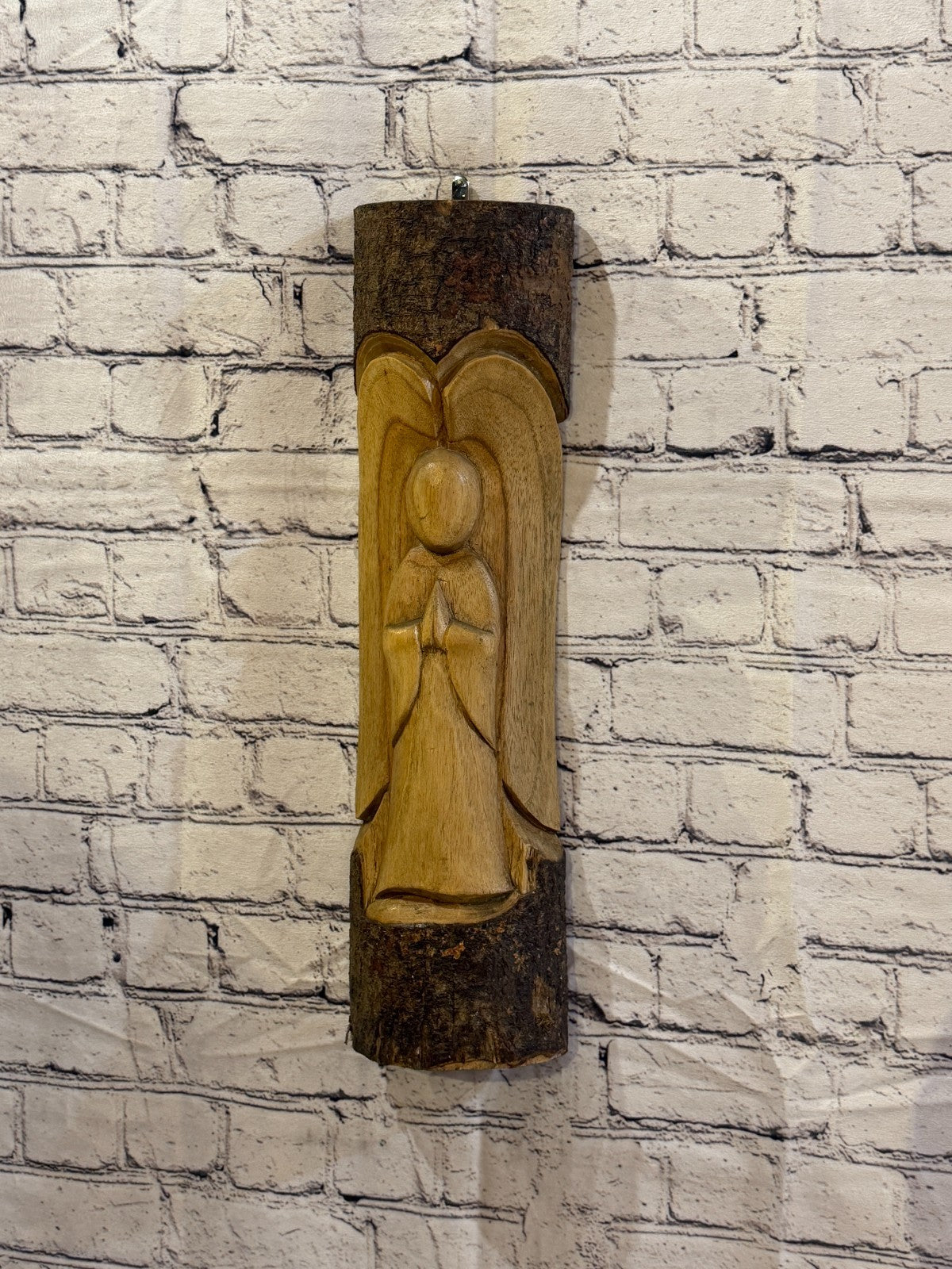 Praying Angel Design 50cm Hand Carved Wizard Tree Trunk Wood Fairtrade0