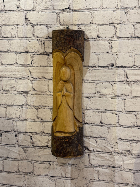 Praying Angel Design 50cm Hand Carved Wizard Tree Trunk Wood Fairtrade0