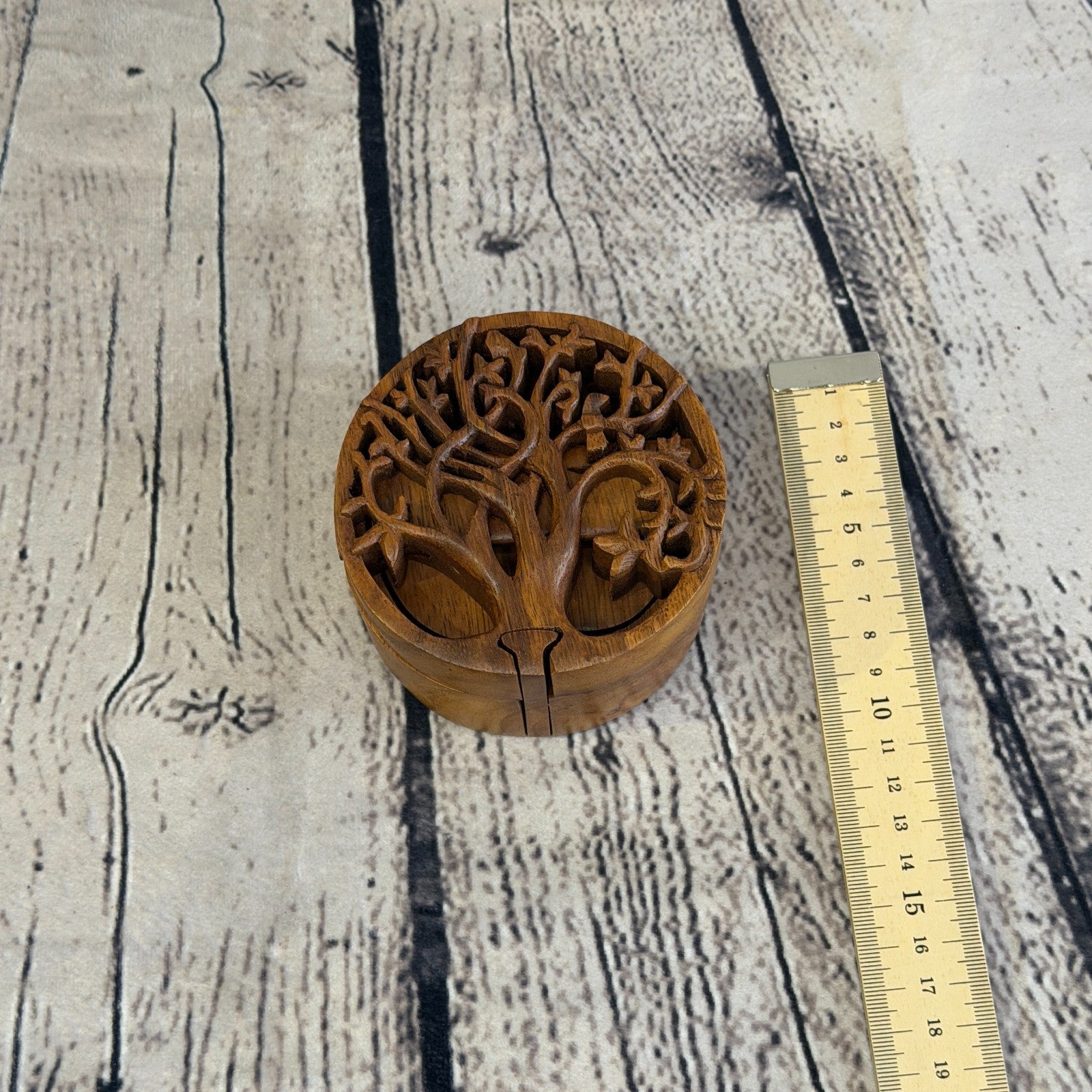 Round Tree Of Life 4 Bit Wooden Puzzle Box Secret Box Magic Trinket Handmade4