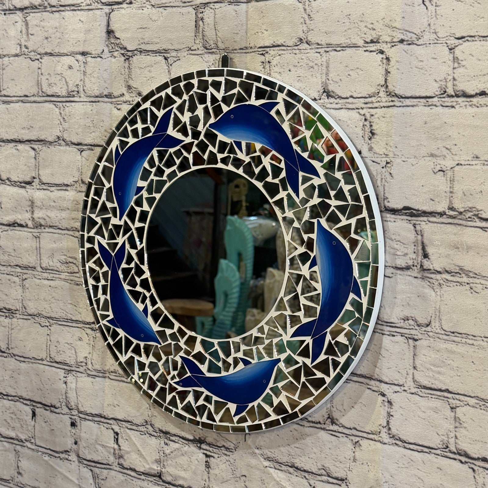 Blue Dolphin Mosaic Tile Wall Mirror 40cm x 40cm 16 Inches Handmade1