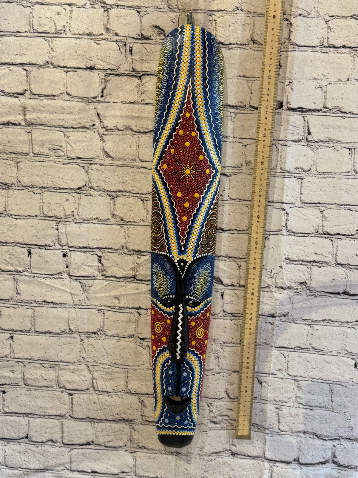 80cm Mask Carved Wooden Dot Painted Ethnic Tribal Tiki Wall Art No 1 New4