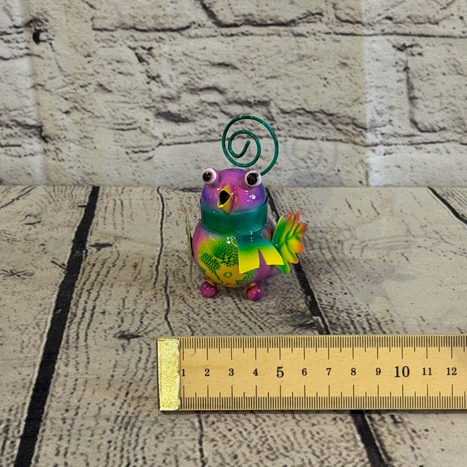 8cm x 8cm Small Scarf Colourful Bird Purple Metal Tin Standing Ornament Statue7