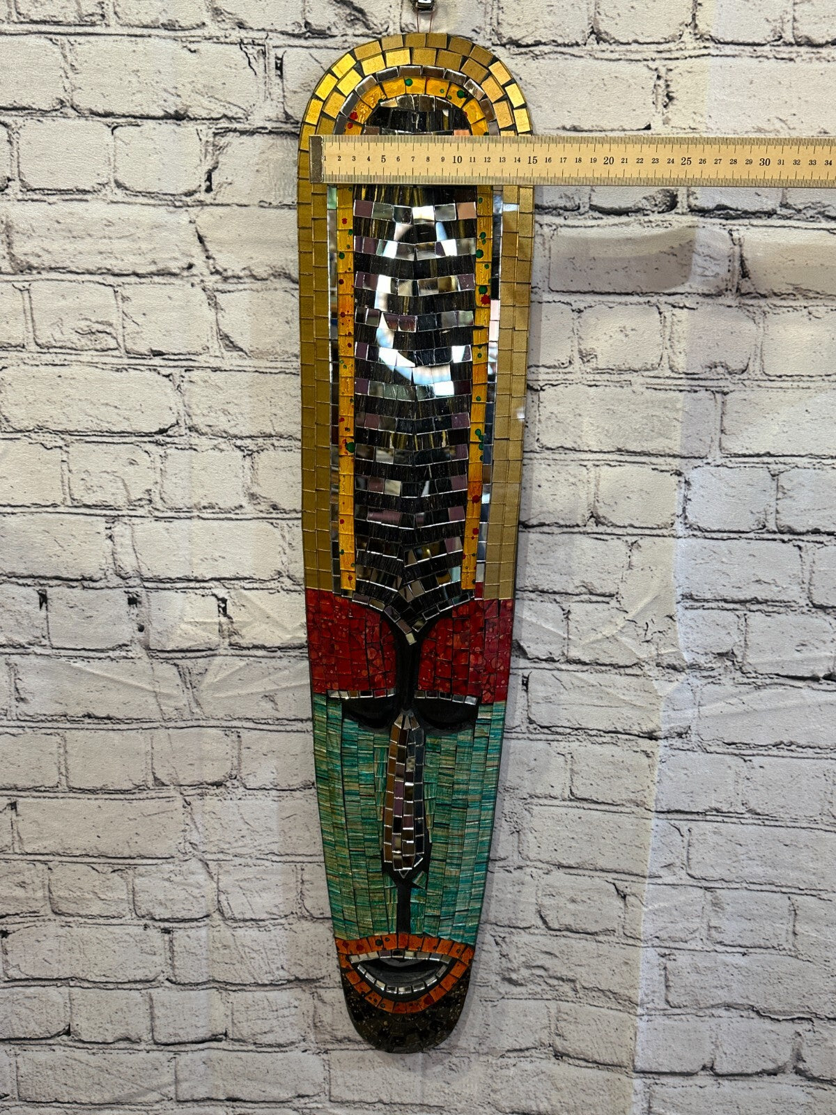 80cm Mosaic Mirror Mask Carved Painted Ethnic Tribal Wall Art Handmade Design 104