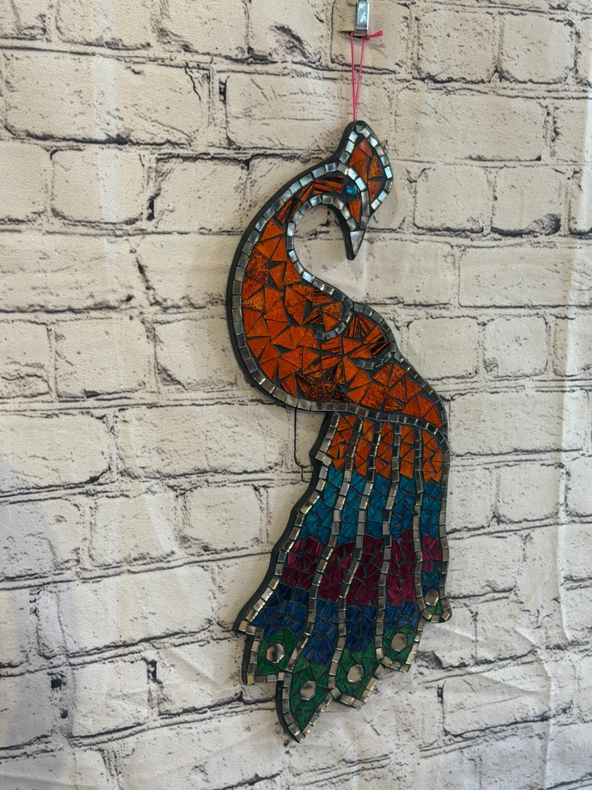 Rainbow Orange Peacock Mosaic Tile Wall Mirror 45cm x 20cm Handmade New0