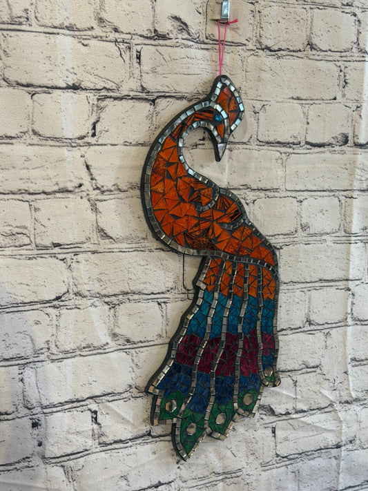 Rainbow Orange Peacock Mosaic Tile Wall Mirror 45cm x 20cm Handmade New0