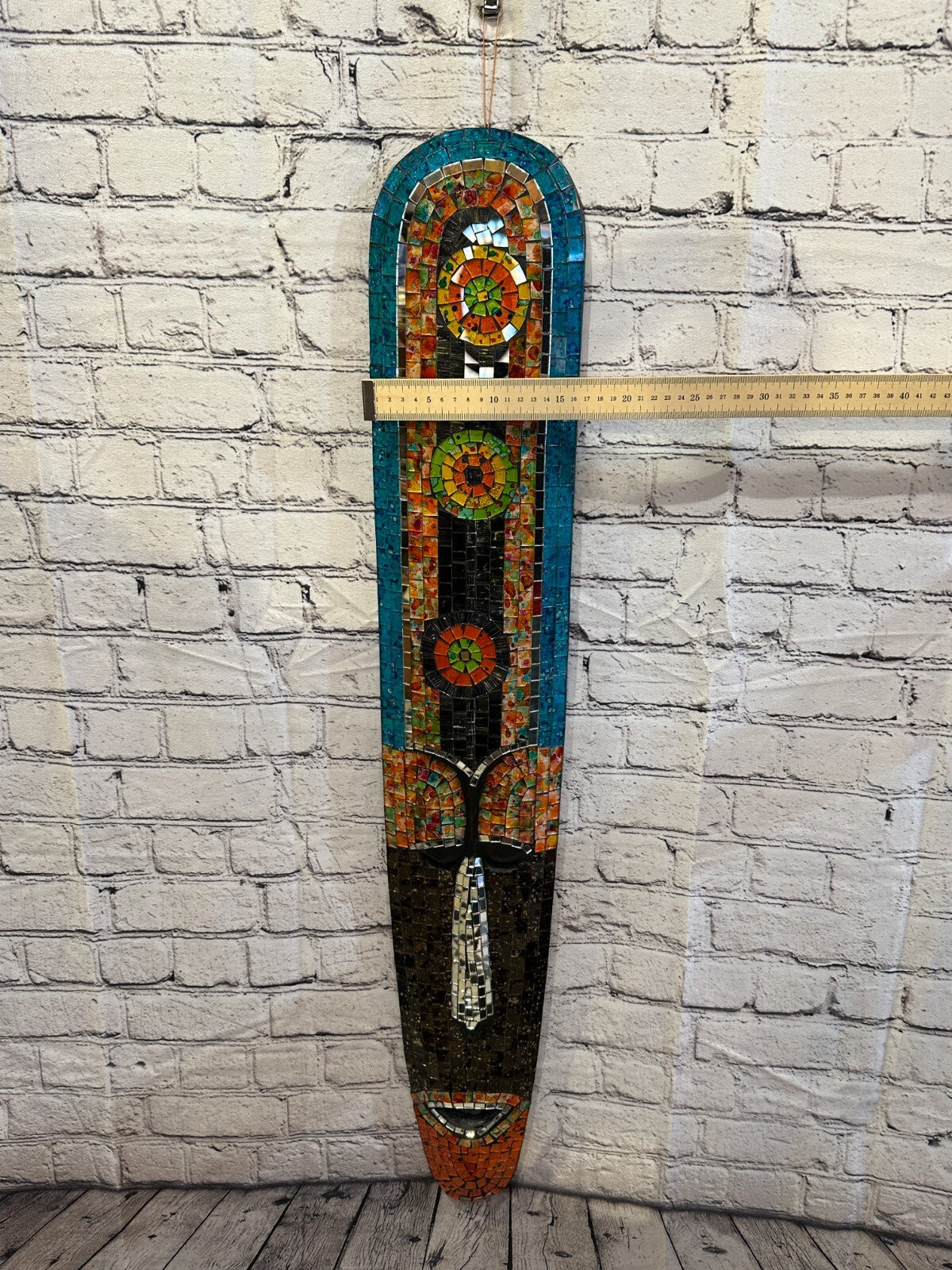 100cm Mosaic Mirror Mask Carved Painted Ethnic Tribal Wall Art Handmade Design 34