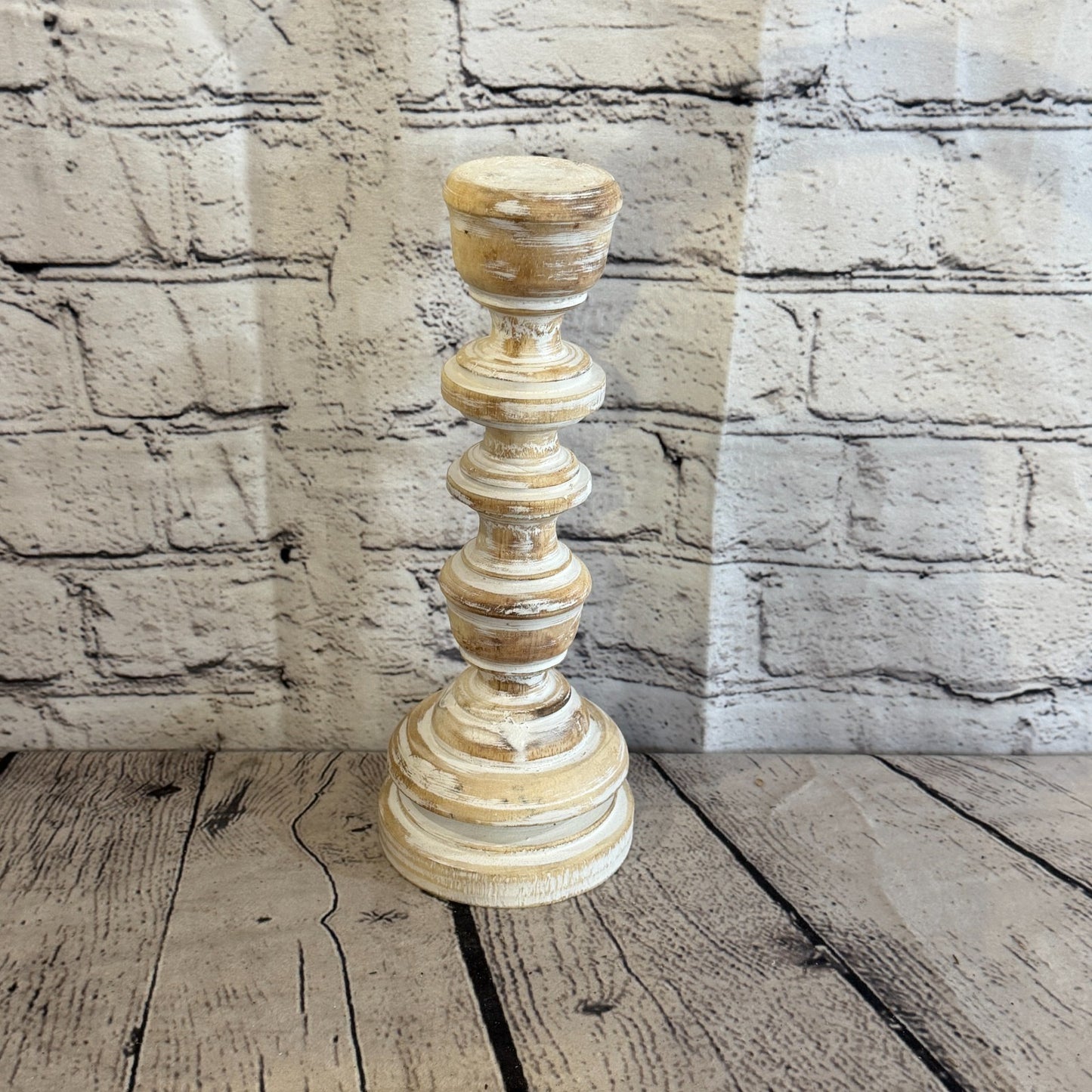 25cm x 10cm White Regal Wooden Vintage Style Candle Stand Shabby Pillar Holders1