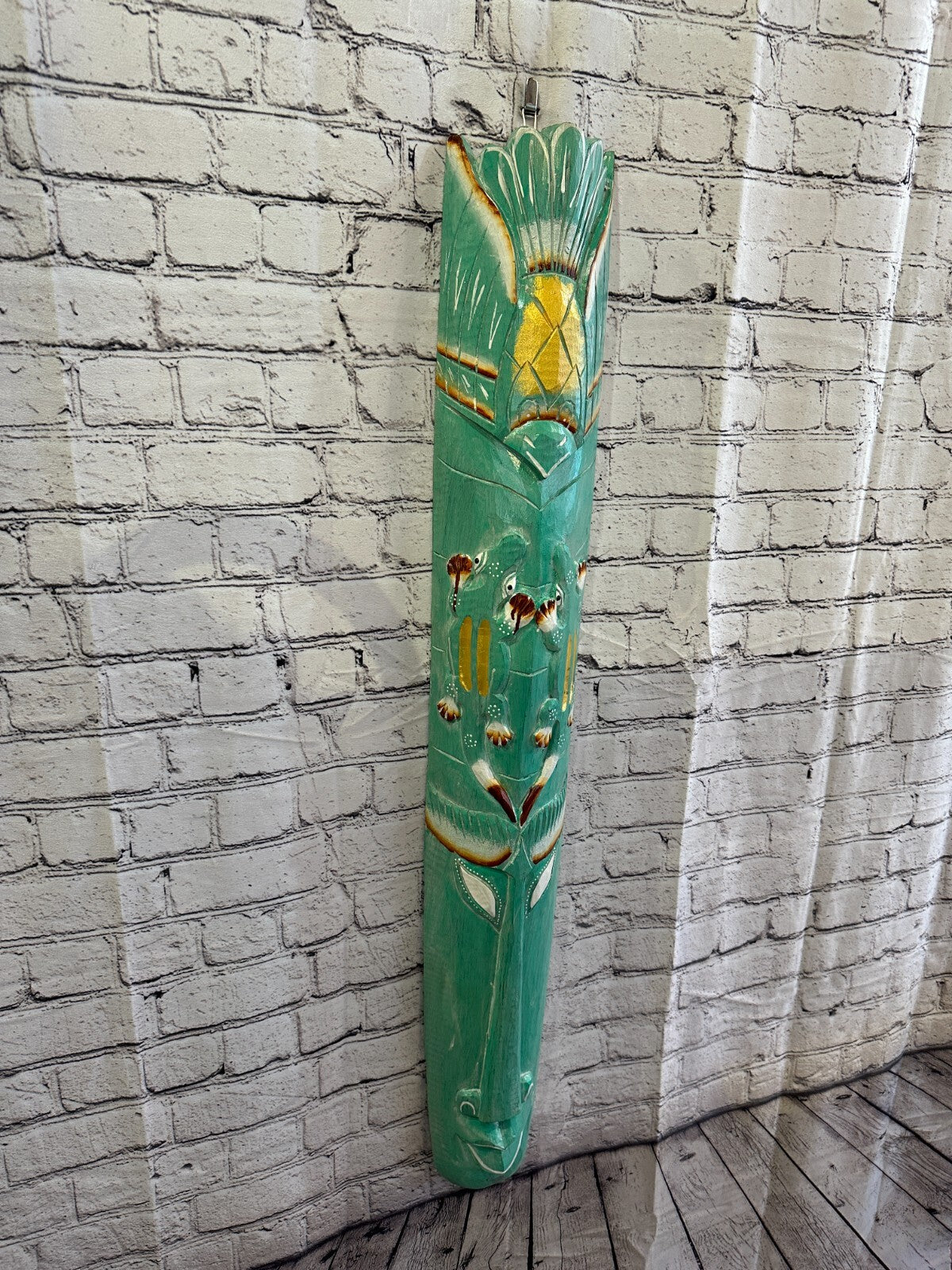 100cm Green Gecko Hand Carved Fair Trade Wooden Animal Wall Art Hang Mask0