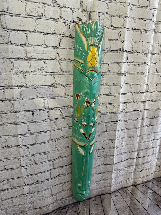 100cm Green Gecko Hand Carved Fair Trade Wooden Animal Wall Art Hang Mask0