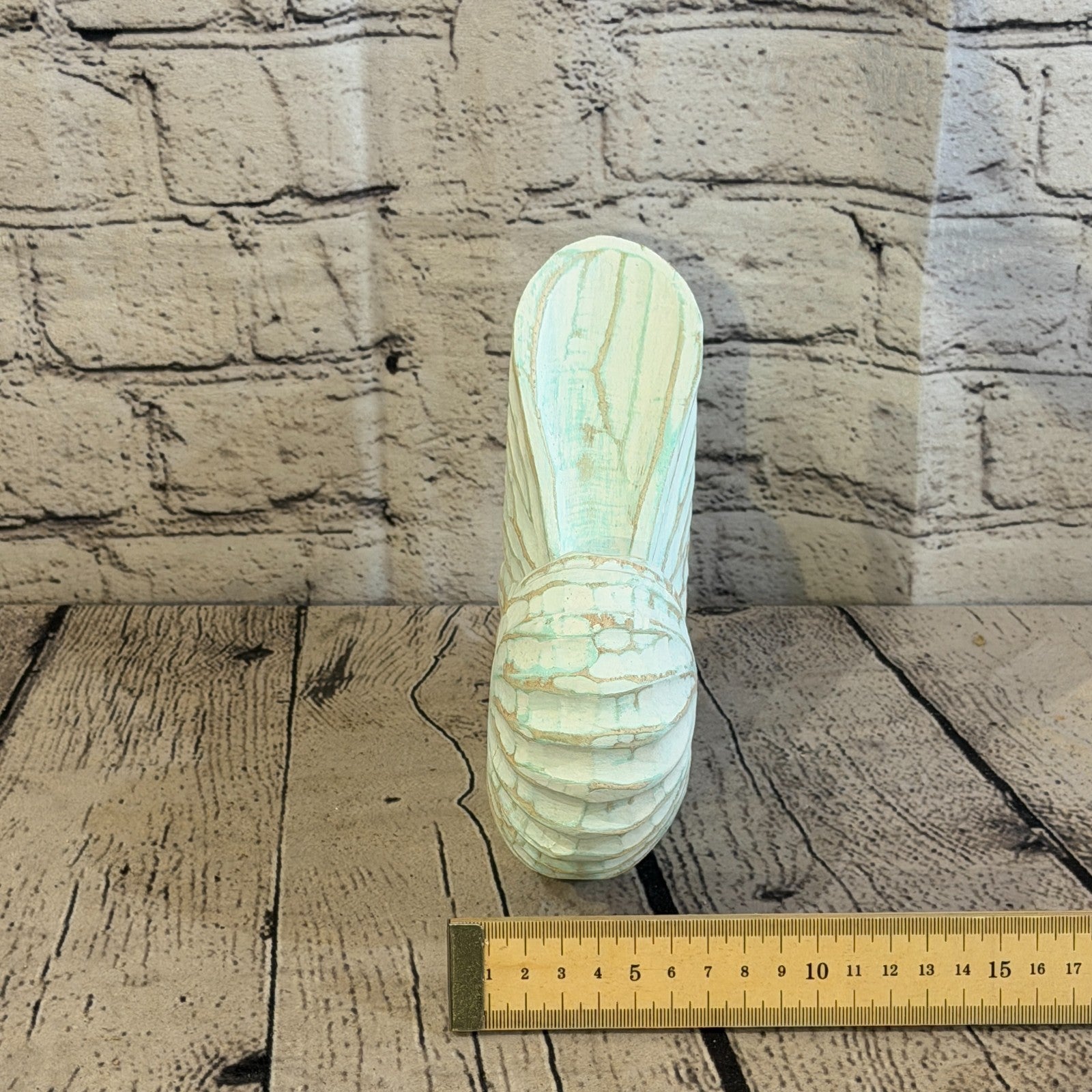 20cm Green Shabby Pastel Nautilus Shell Ornament Decor Carved Light Wood Figure7