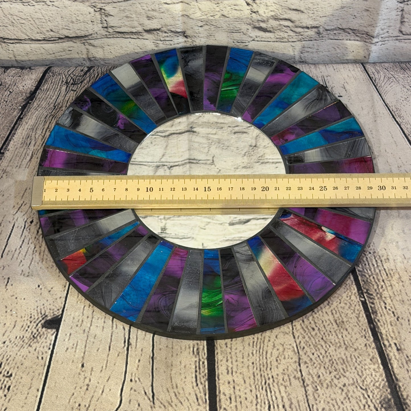 Blue Purple Line Black Mosaic Tile Wall Mirror 30cm x 30cm 12 Inches Handmade3