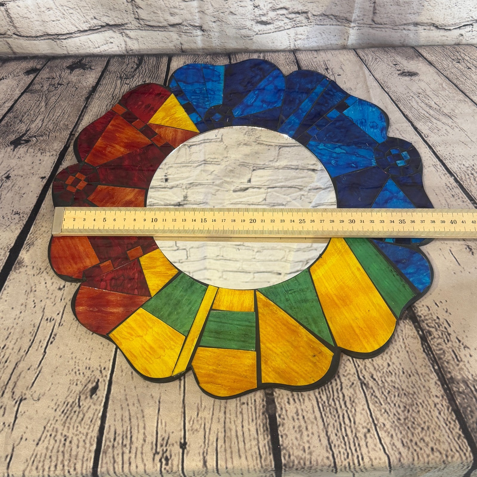 Rainbow Flower Shape Black Mosaic Tile Wall Mirror 40cm x 40cm 16Inches Handmade4