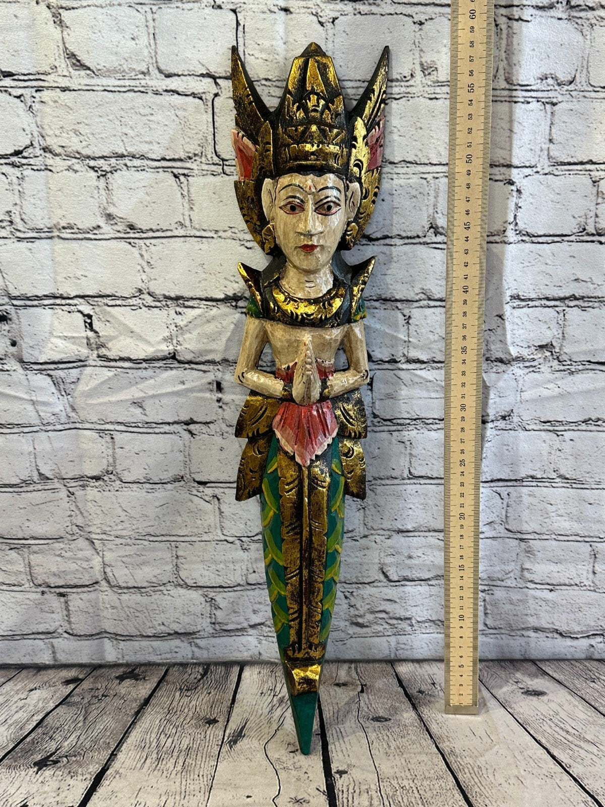 Plain Antique Colour Sita Dewi Bali Rice Goddess Wings Mermaid Wood 60cm Pair7