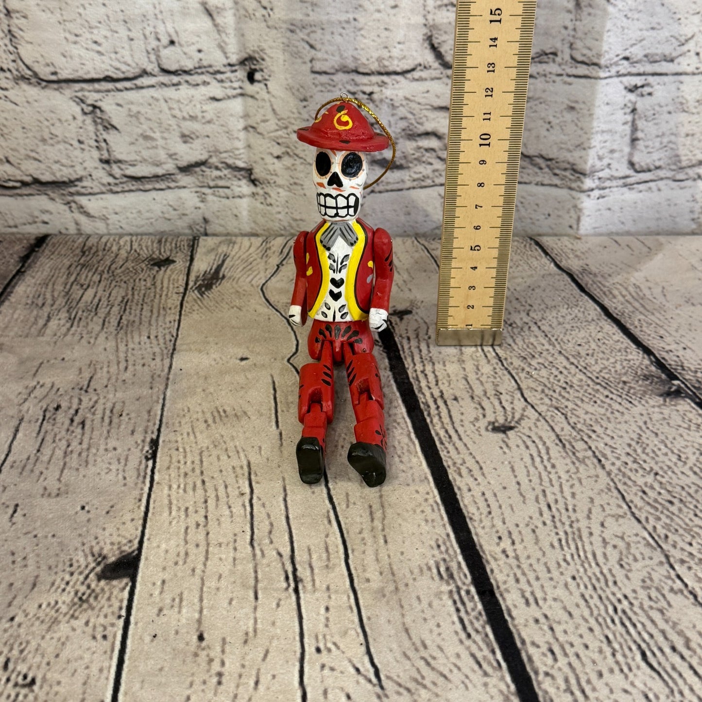 10cm Red Day Of The Dead Man Sitting Animal, Wooden Shelf Ornament Fairtrade5