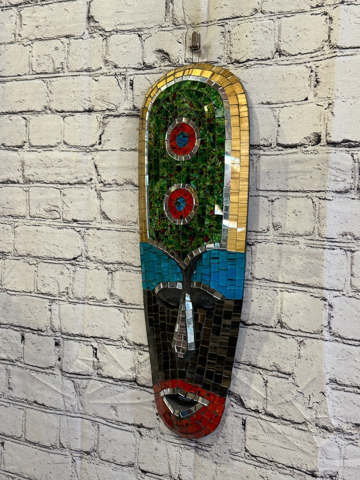50cm Mosaic Mirror Mask Carved Painted Ethnic Tribal Wall Art Handmade Design 91