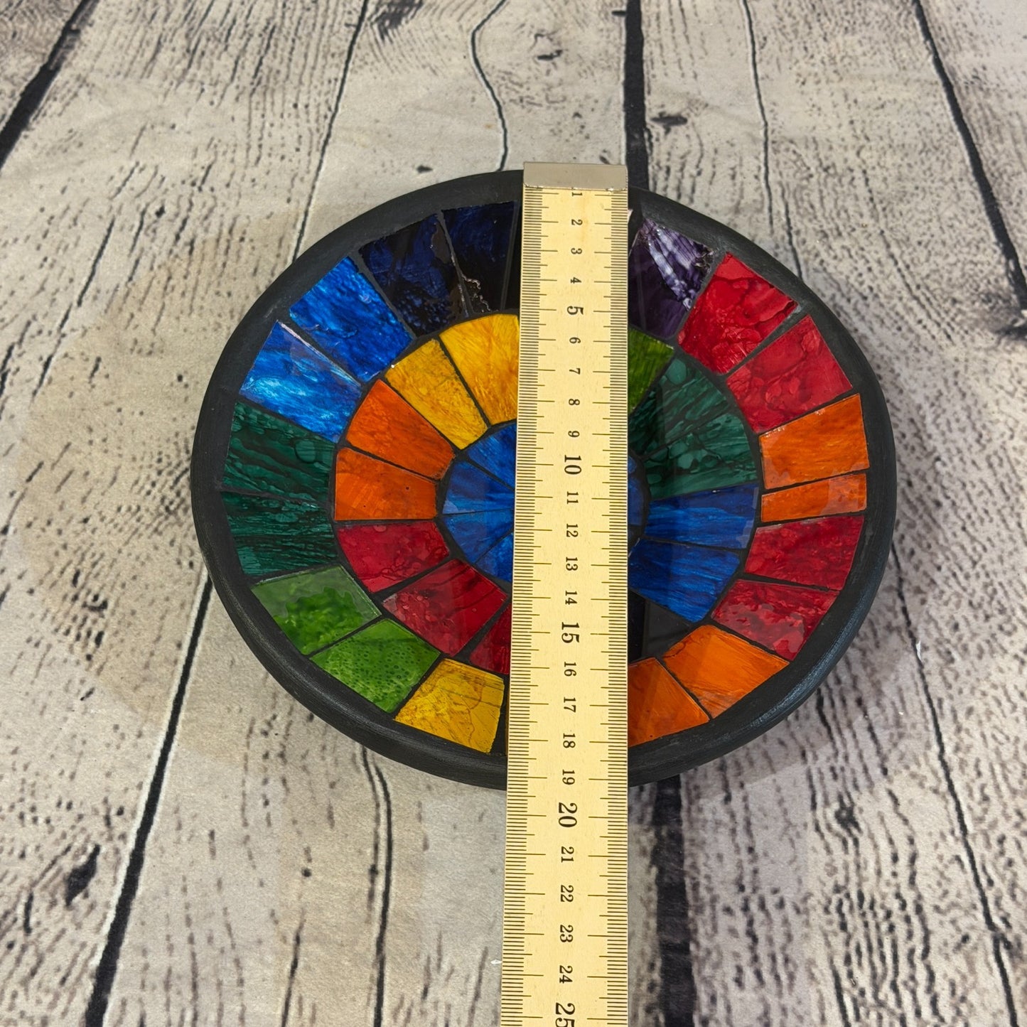 20cm Rainbow Block Round Mosaic Handmade Ceramic Glass Tile Bowl Fruit2