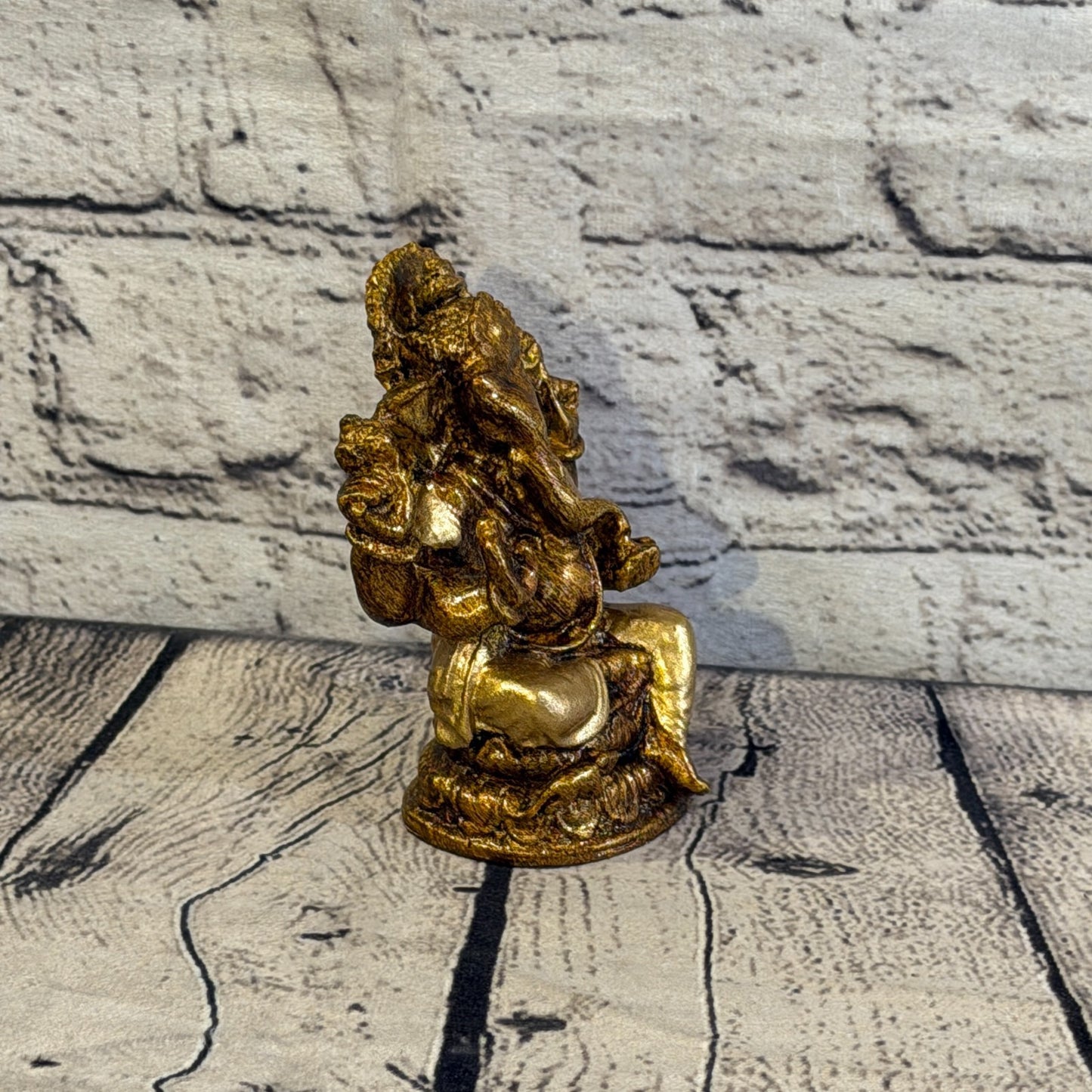 Bronze & Bronze 12cm Small Ganesh Ganesa Sitting On Lotus Statue Resin Hindu2