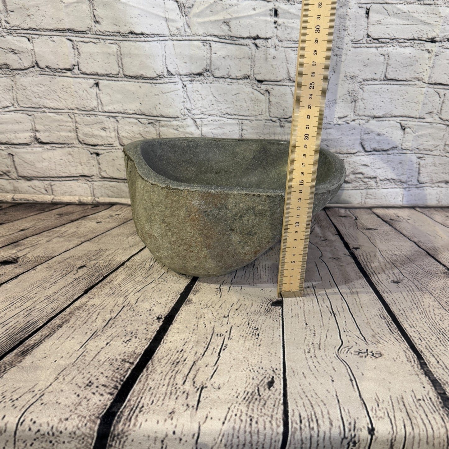 29cm x 23cm Wash Basin Bathroom Counter Top Washing River Stone Bowl Sink No 215