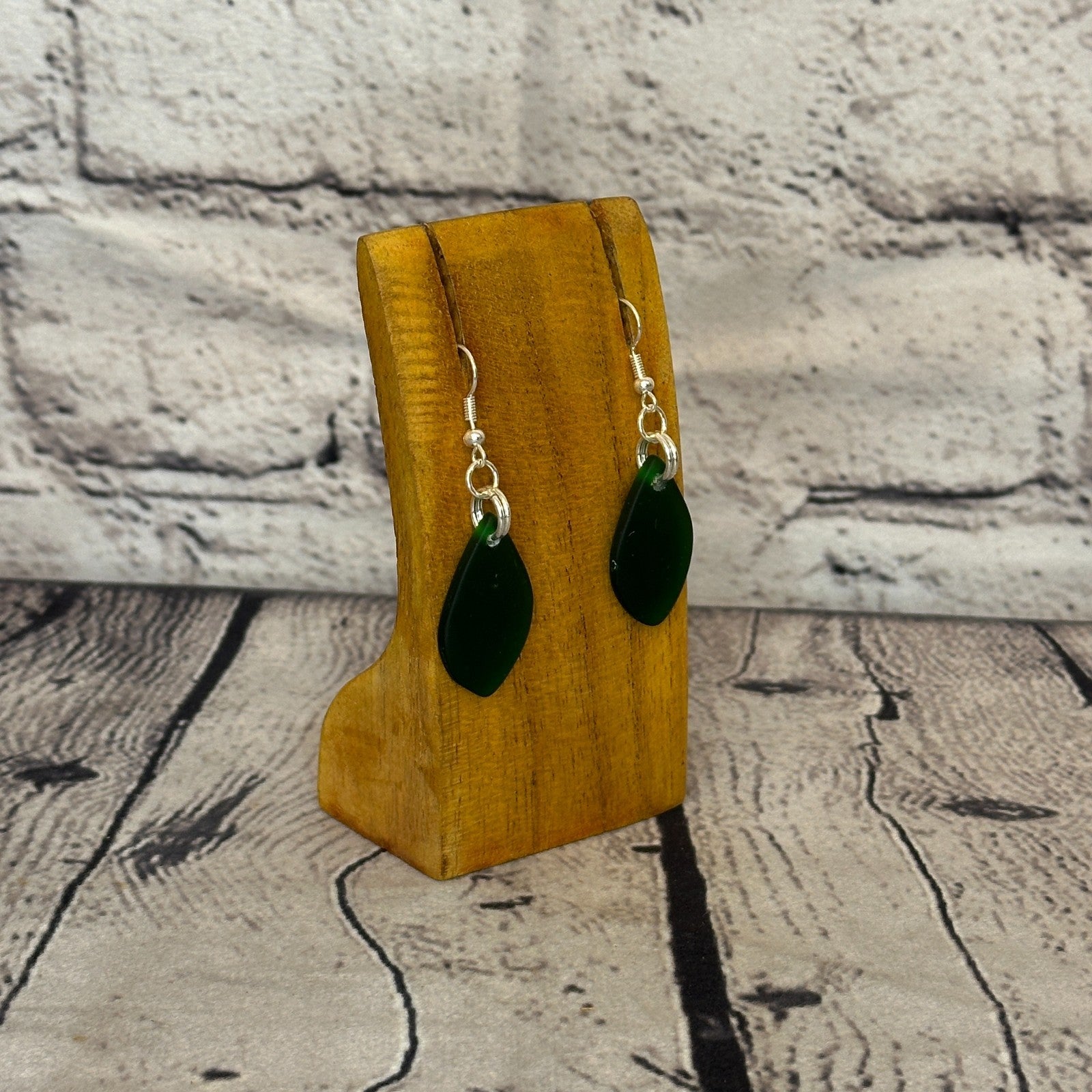 Black Recycled Teardrop Silver Plate Dangle Drop Earrings Handmade UK Jewellery2
