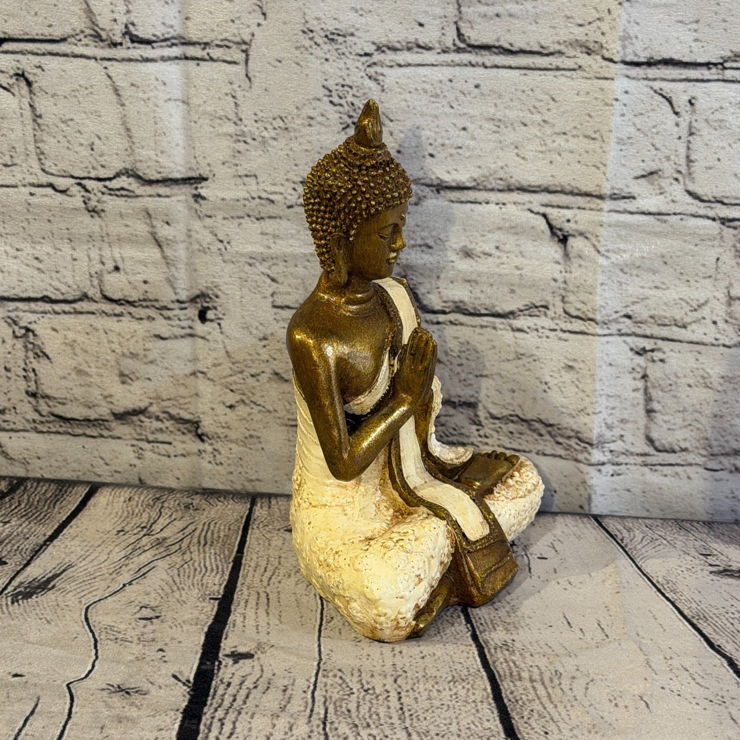Cream & Bronze 20cm x 15cm Small Thai Spike Buddha Sitting Statue Resin Hindu2