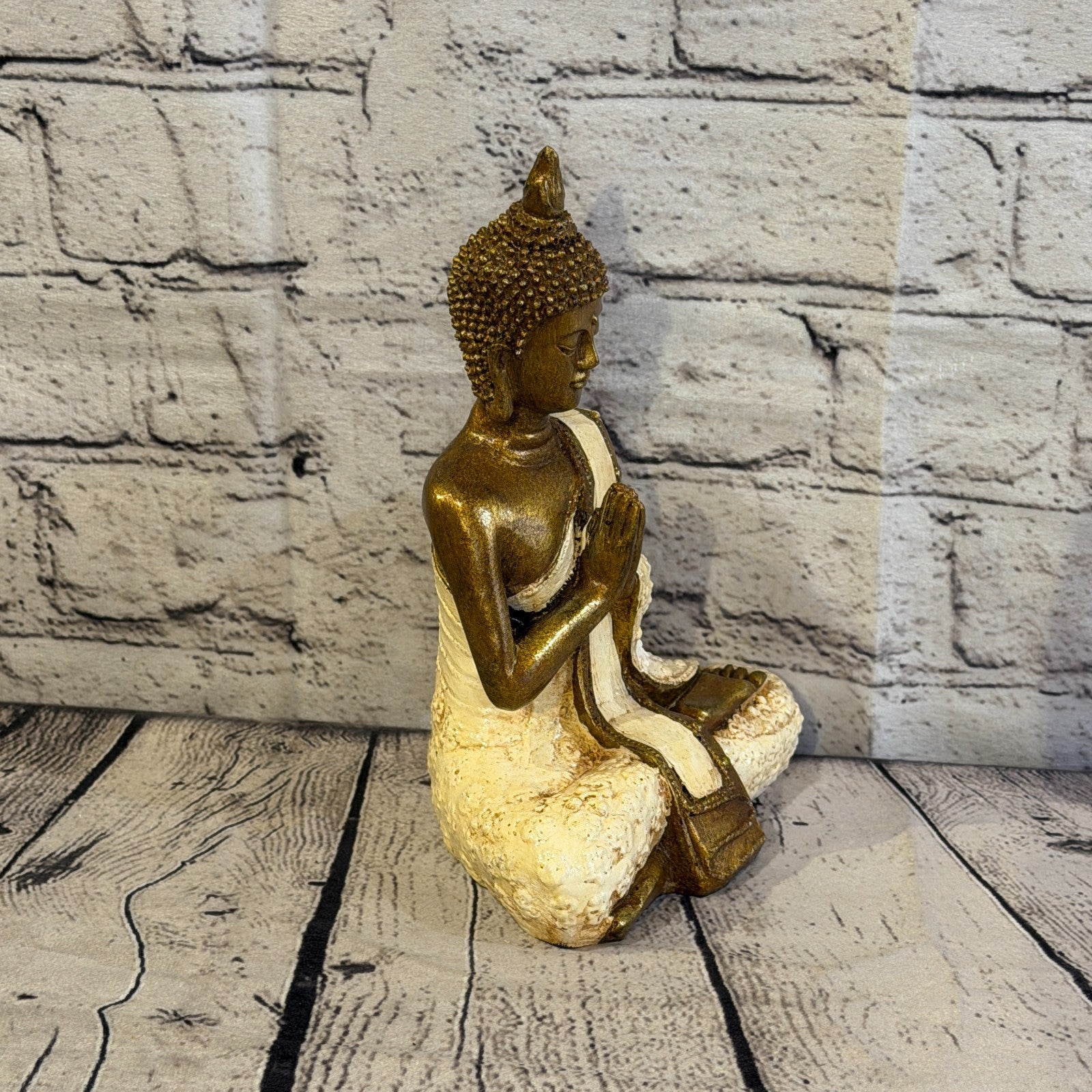Cream & Bronze 20cm x 15cm Small Thai Spike Buddha Sitting Statue Resin Hindu2
