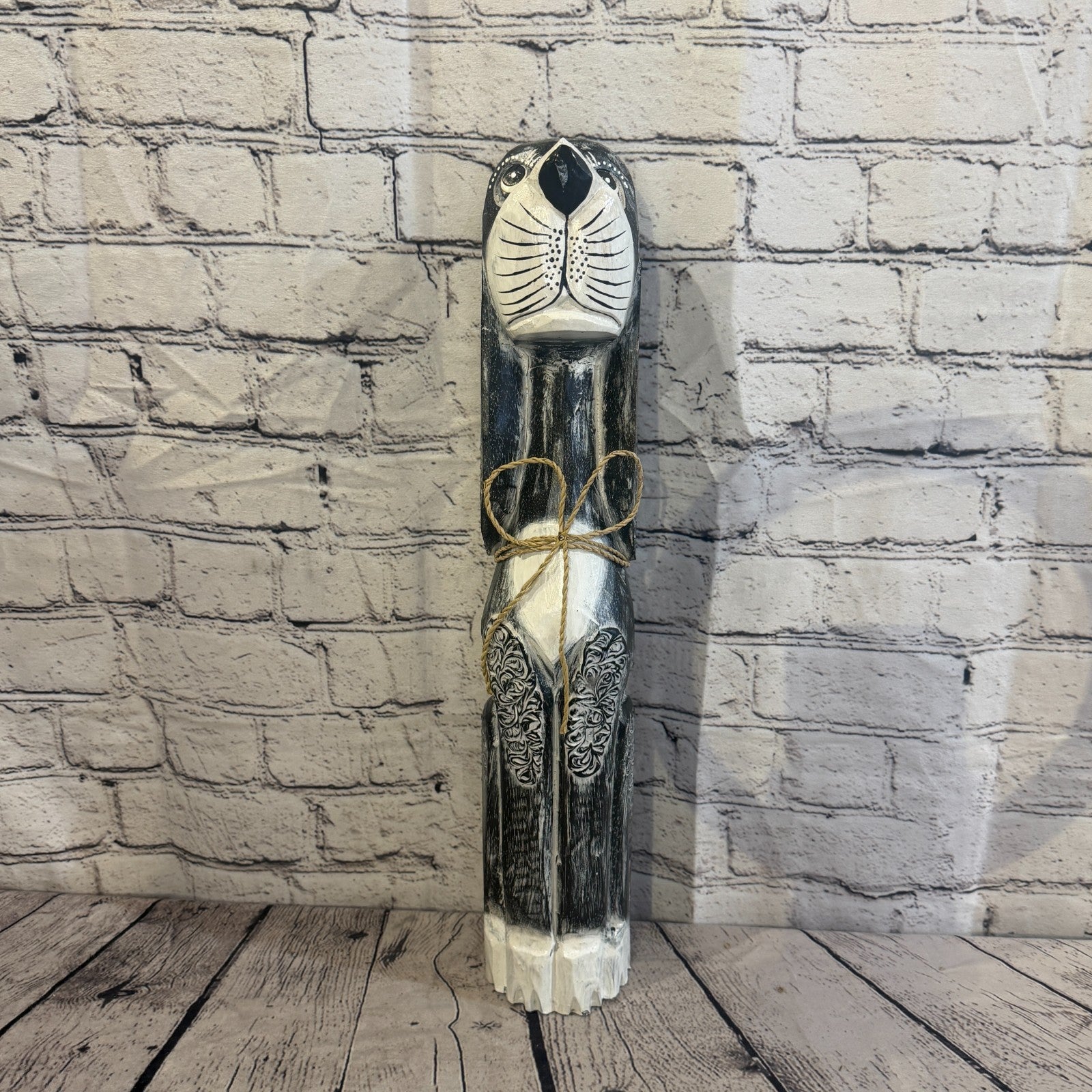 50cm Grey Wooden Shabby Dog Statue Ornament Fair Trade Handcarved1