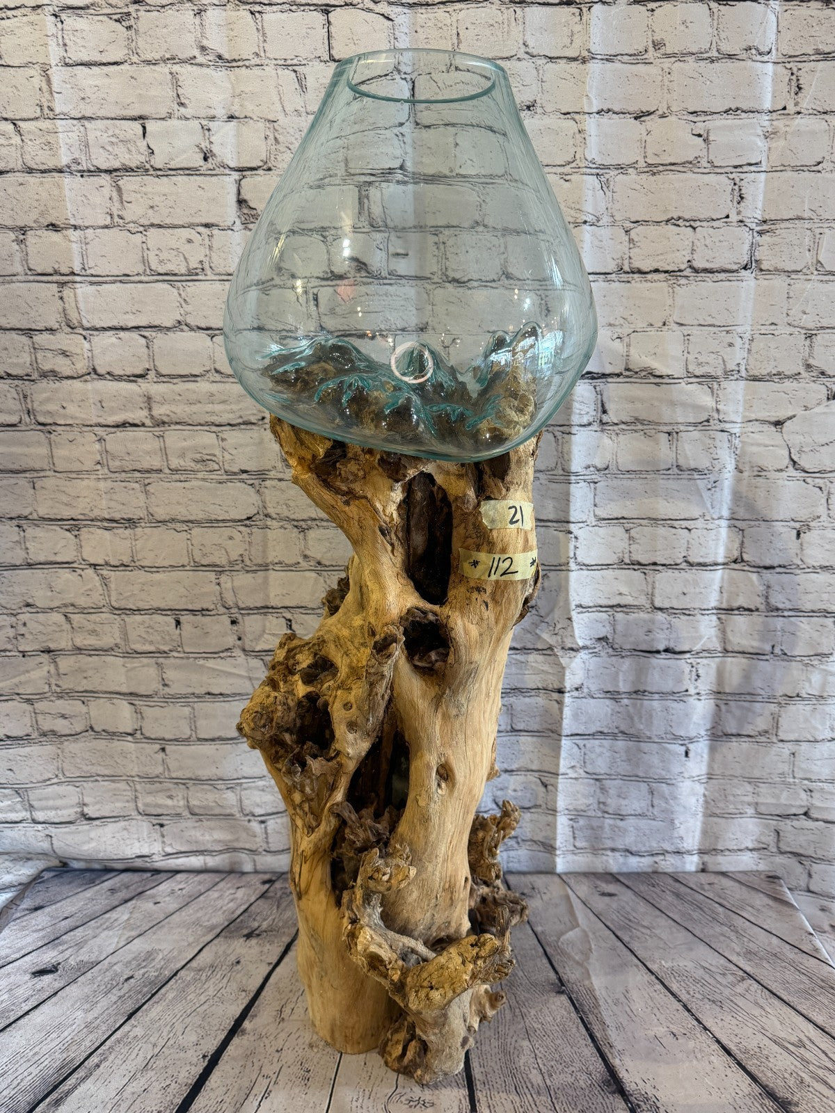 90cm Big Clear Colour Melted Glass Wood Decorative Vase Glass Sculpture Crafted2