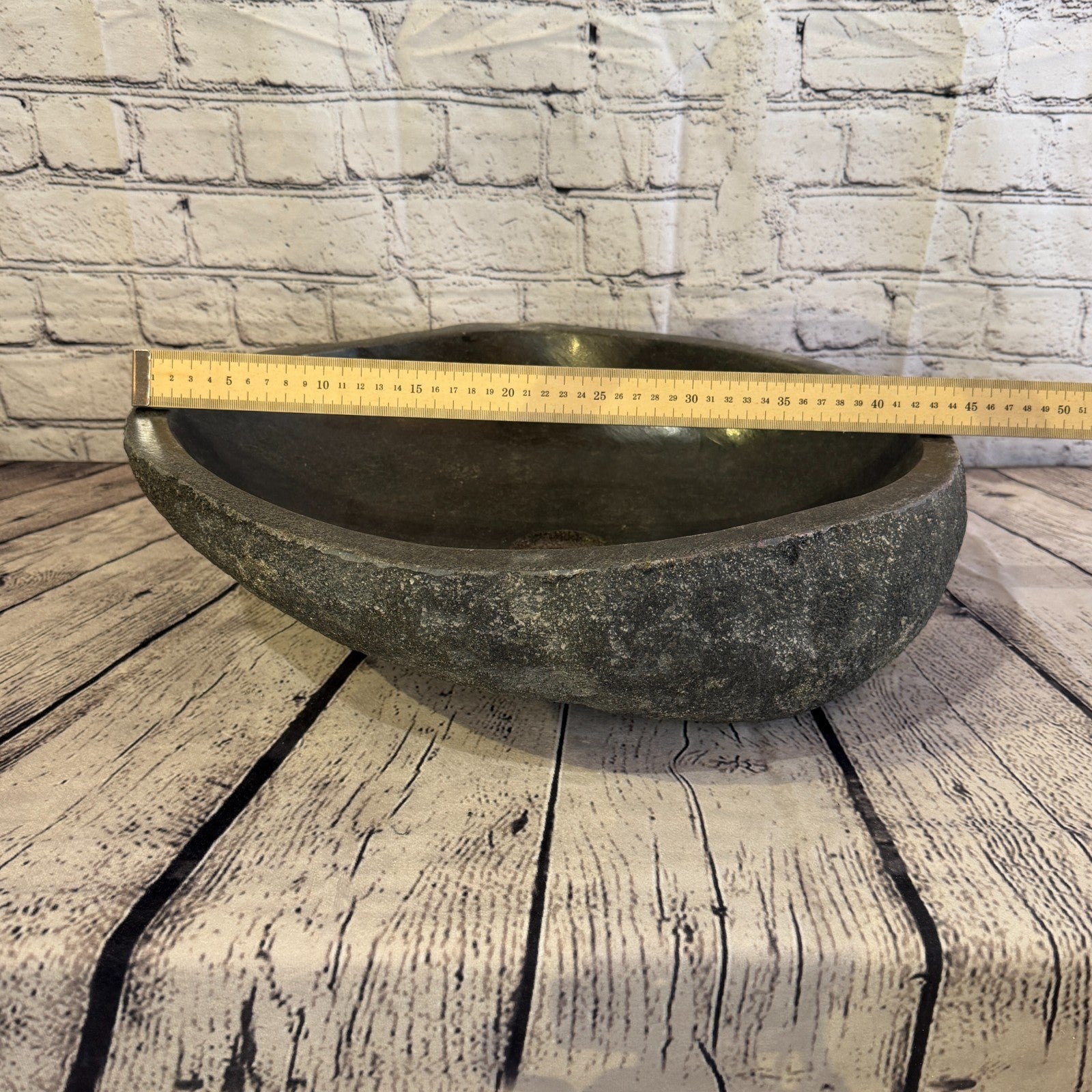44cm x 38cm Wash Basin Bathroom Counter Top Washing River Stone Bowl Sink No 274