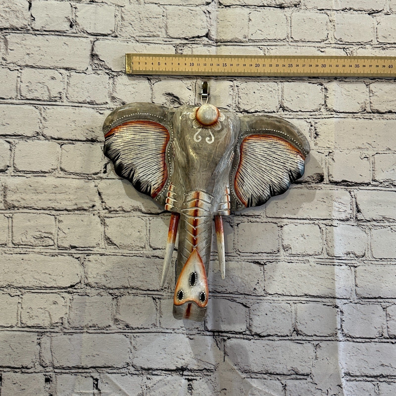 30cm x 30cm Grey Painted Wood Elephant Head Wall Mounted Art Large Shabby4