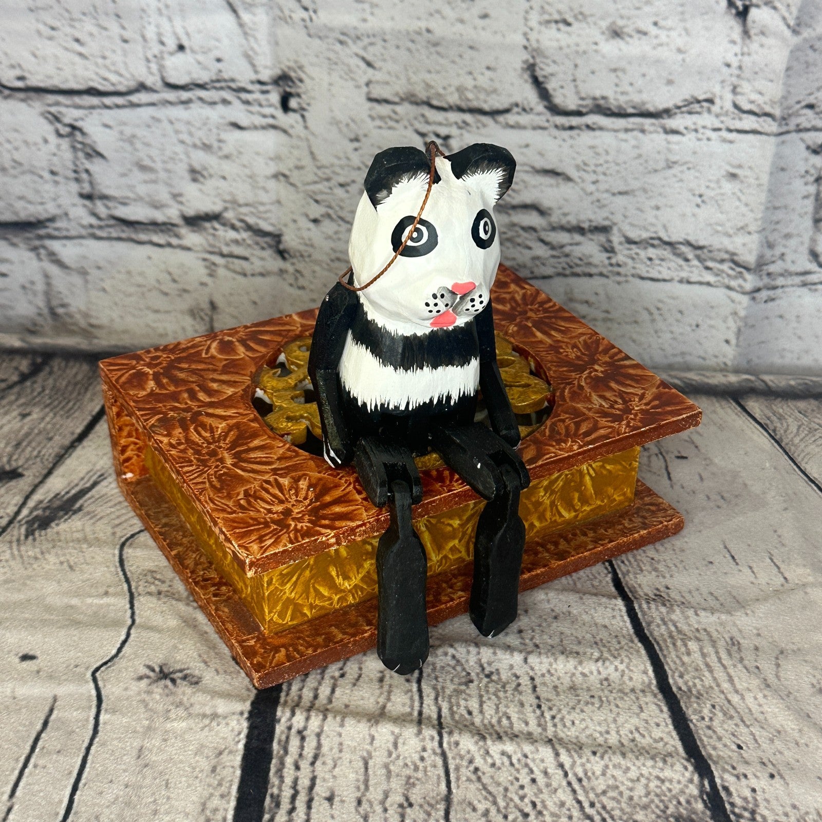 10cm Bright Panda Sitting Animal, Wooden Shelf Ornament Handmade and Fairtrade8